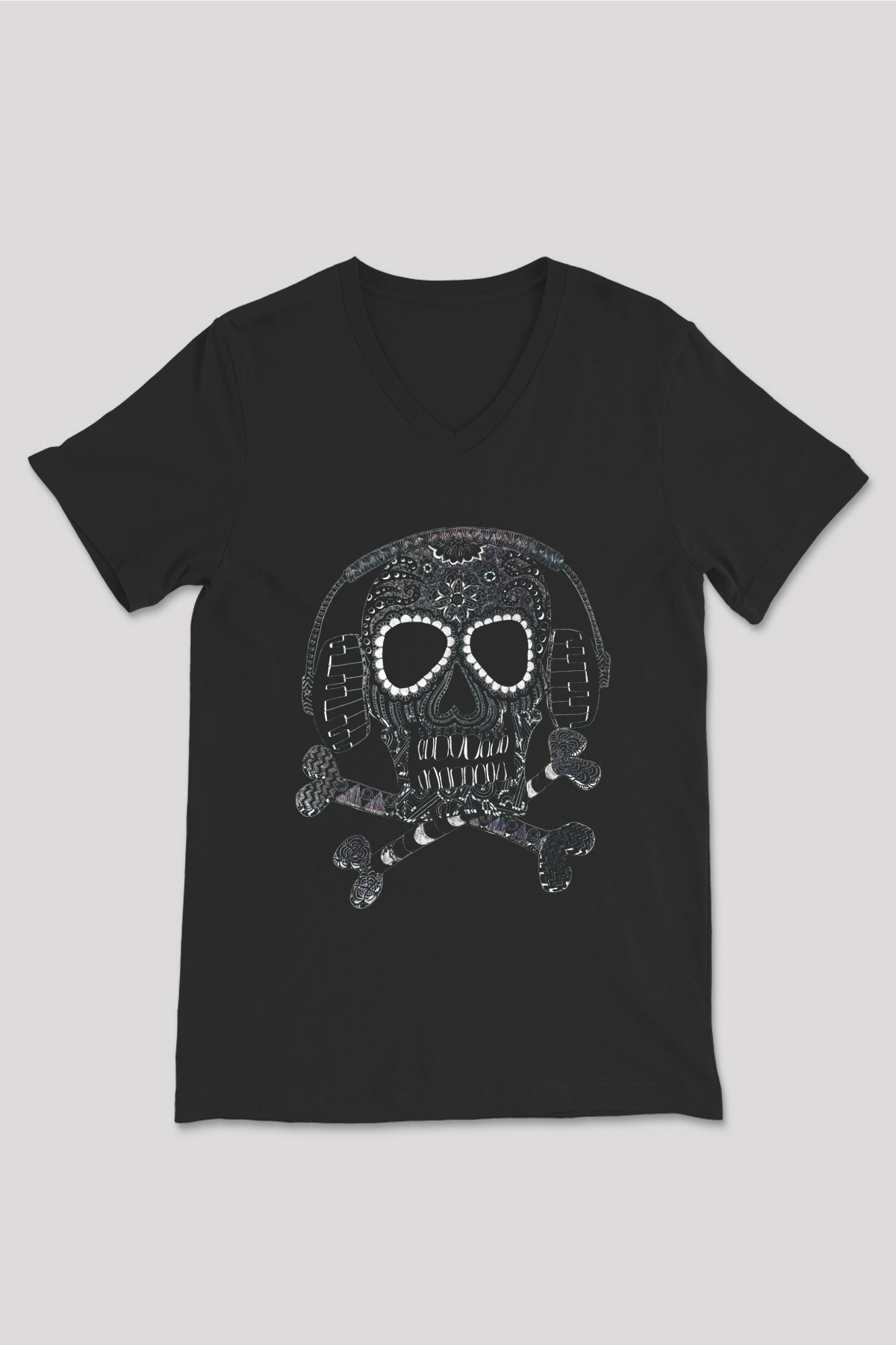 DJ Siyah Unisex V Yaka Tişört T-Shirt