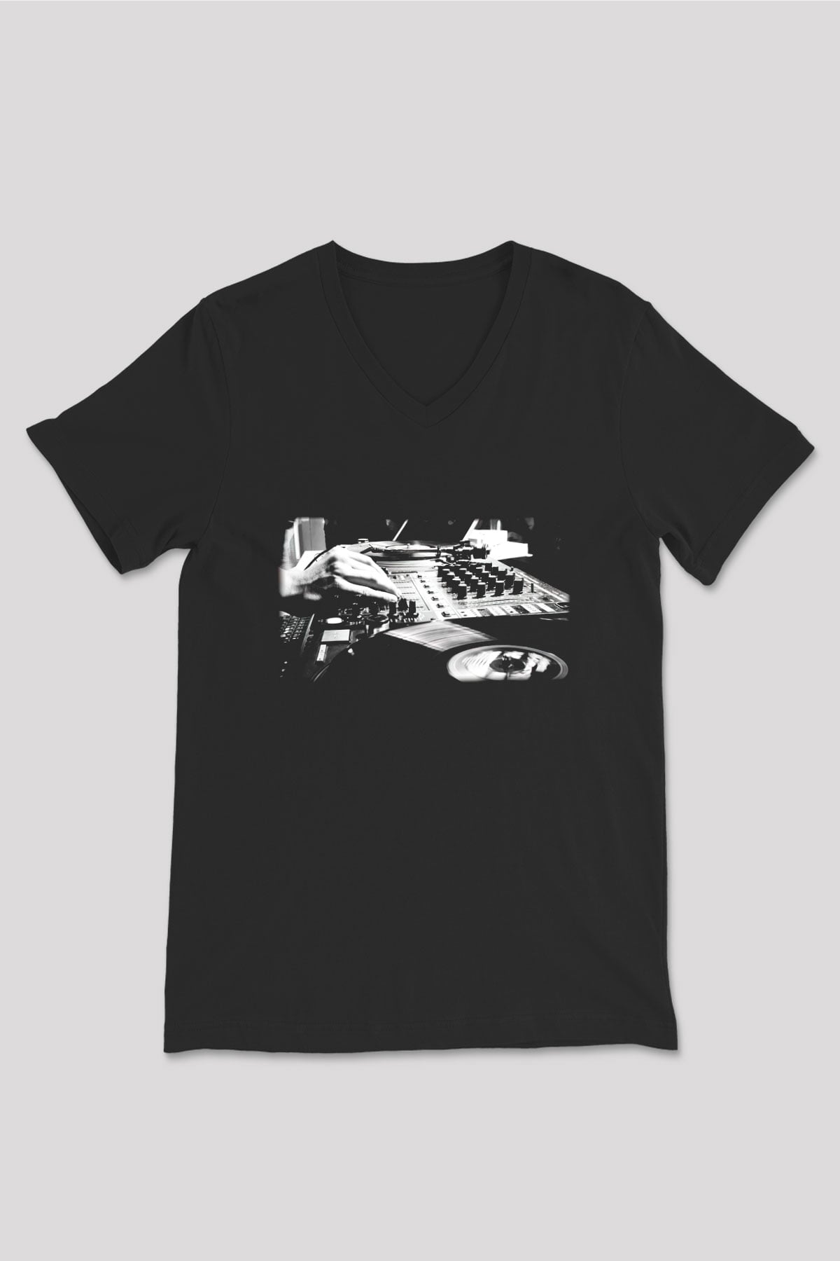 DJ Siyah Unisex V Yaka Tişört T-Shirt