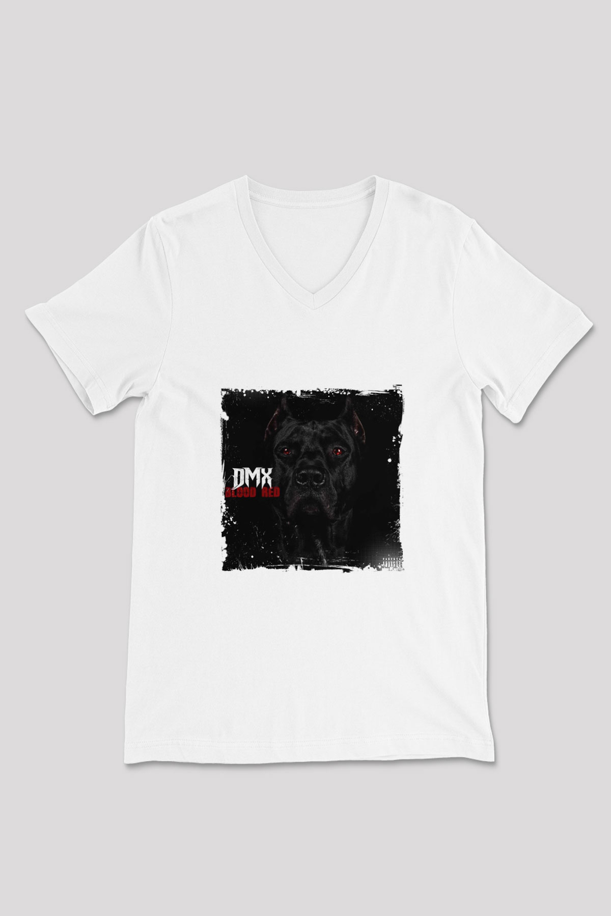 DMX Baskılı Beyaz V Yaka Unisex Tişört