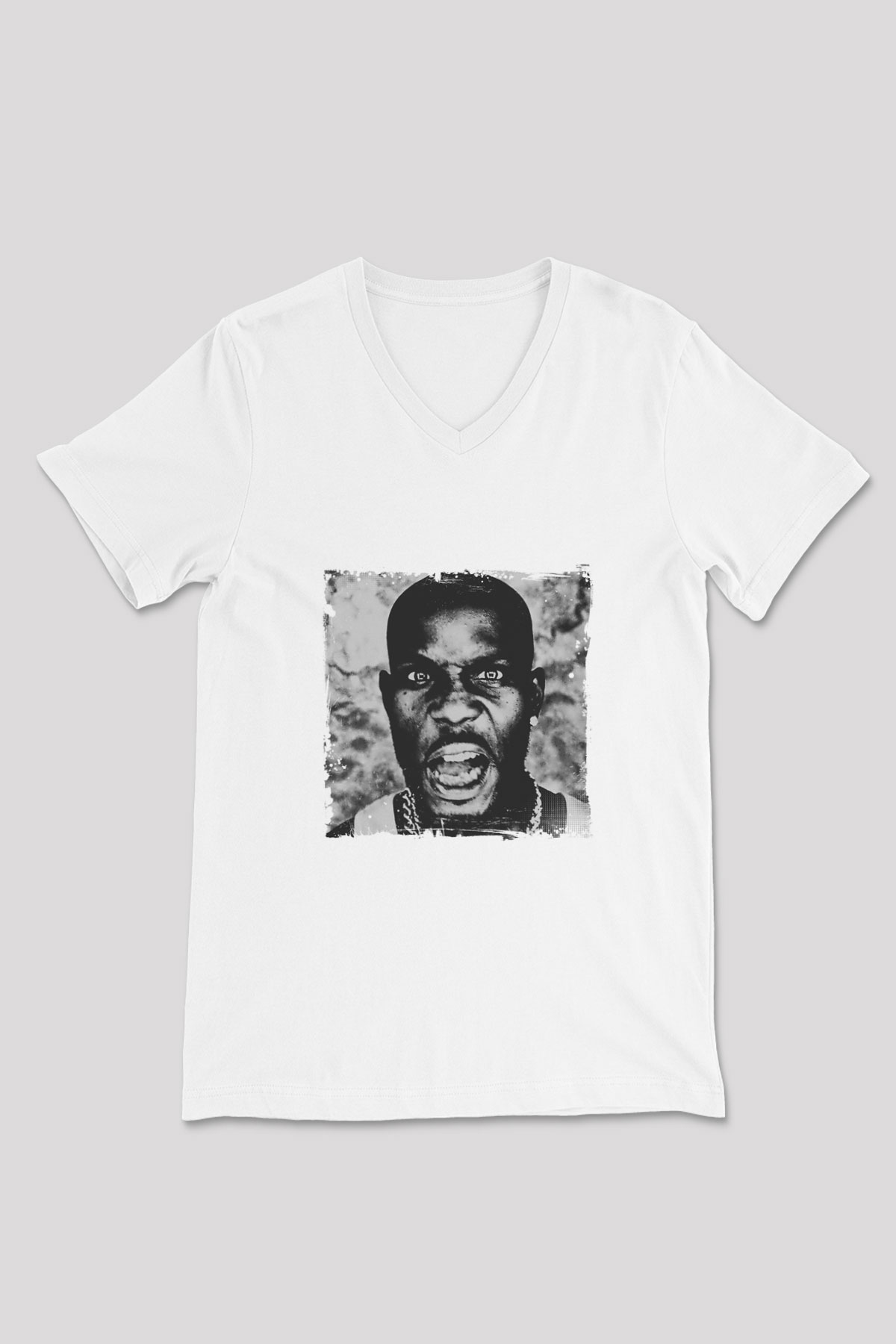 DMX Baskılı Beyaz V Yaka Unisex Tişört