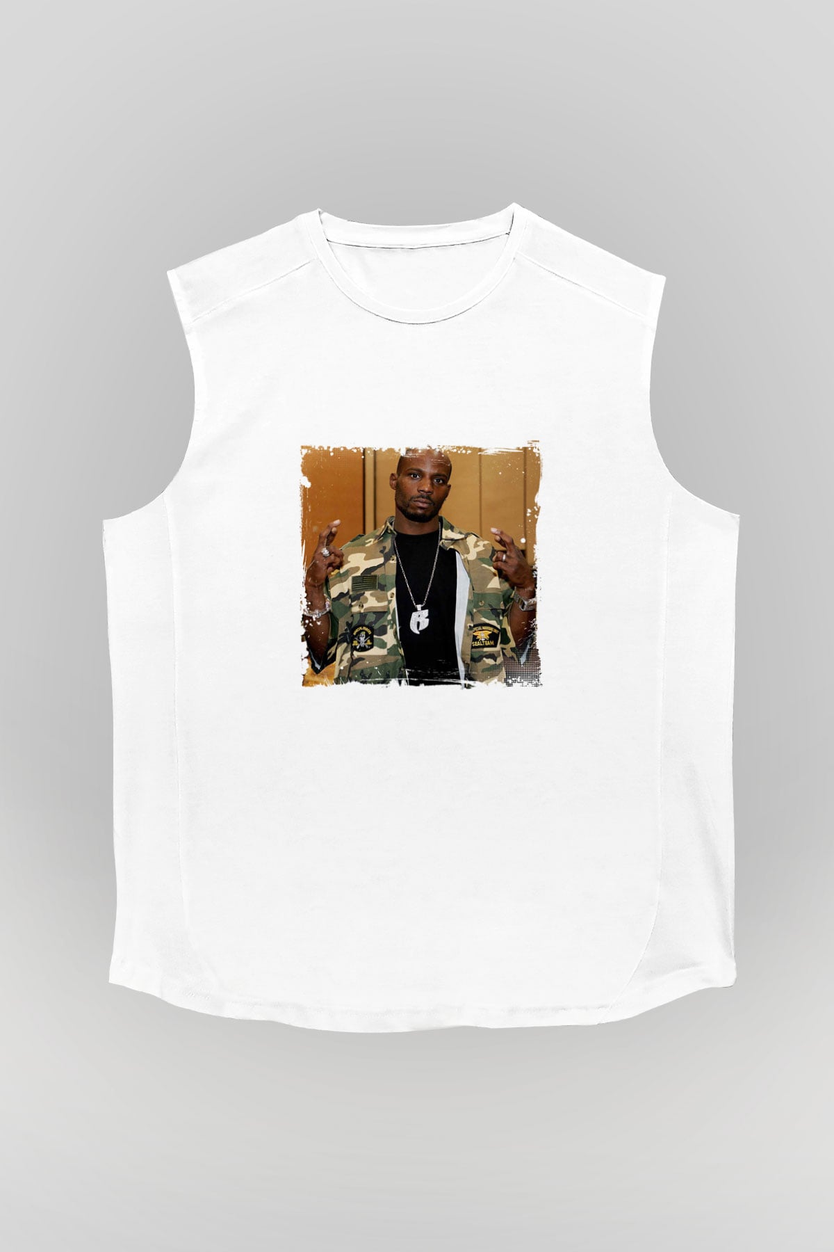 DMX Baskılı Unisex Beyaz Kolsuz Tişört