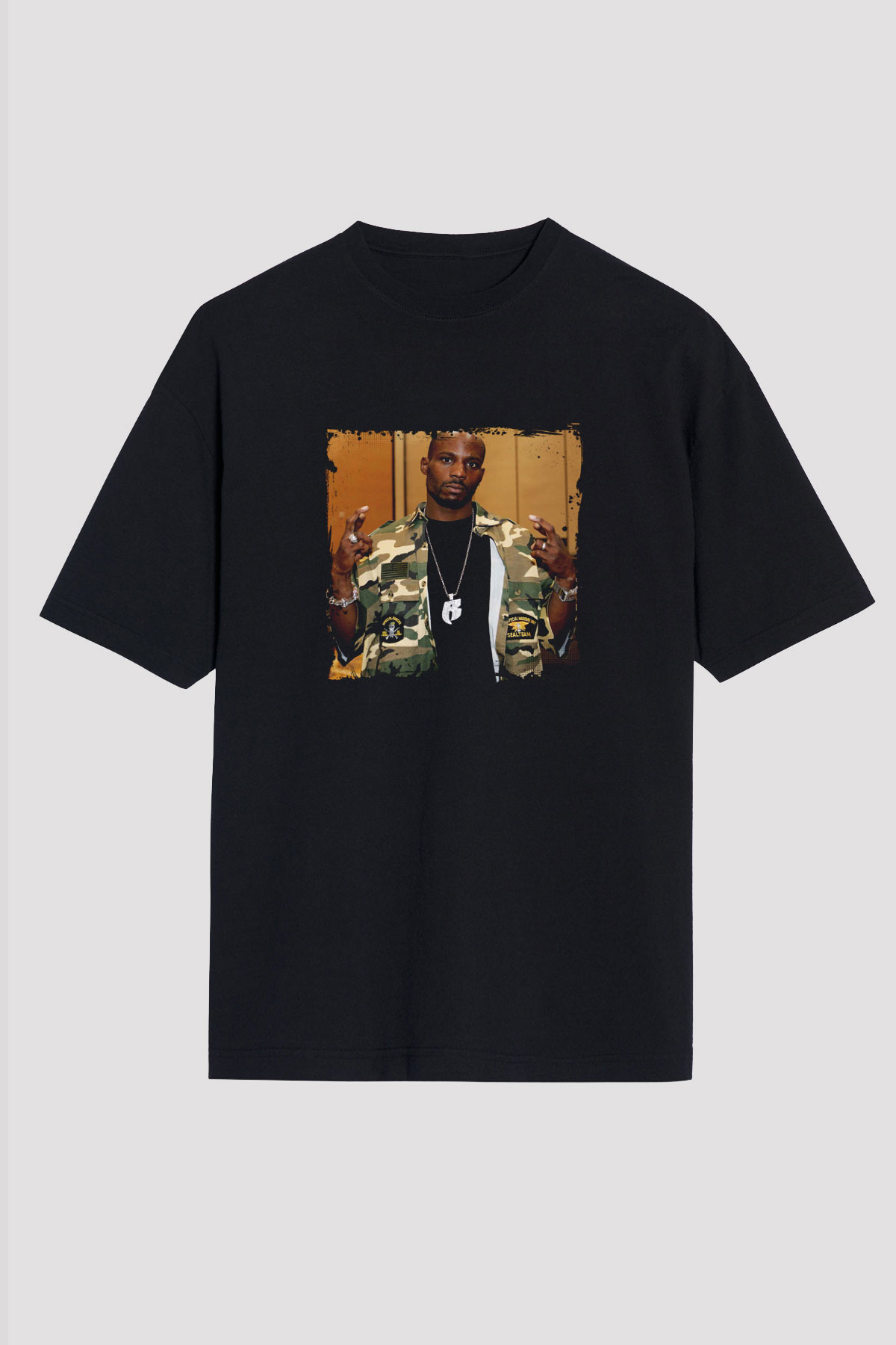 DMX Baskılı Unisex Oversize Siyah Tişört