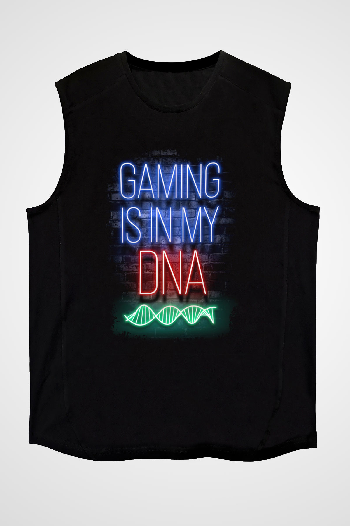 DNA Neon Baskılı Unisex Kolsuz Siyah Tişört - Tshirt