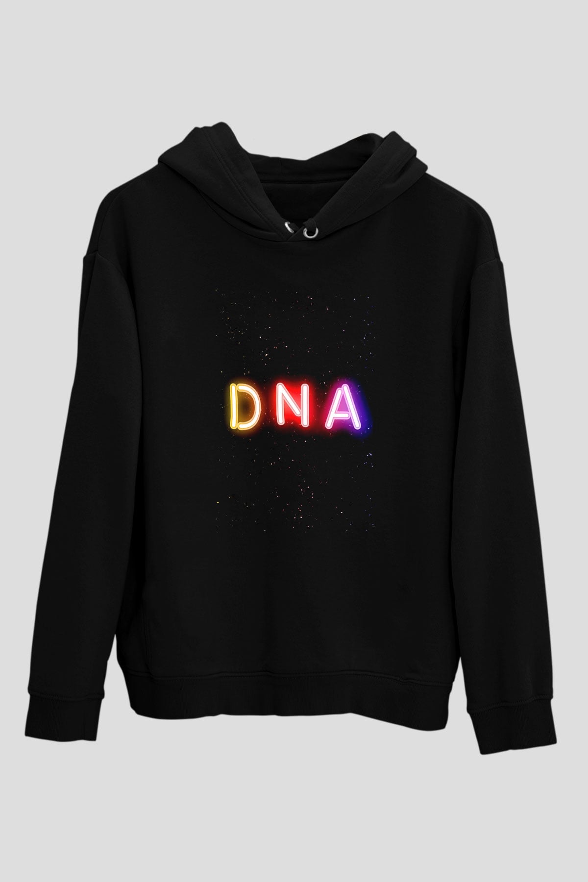 DNA Yazı Neon Baskılı Unisex Siyah Hoodie