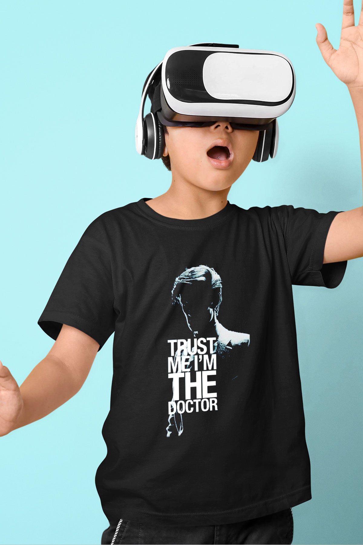 Doctor Who Baskılı Siyah Unisex Çocuk Tişört
