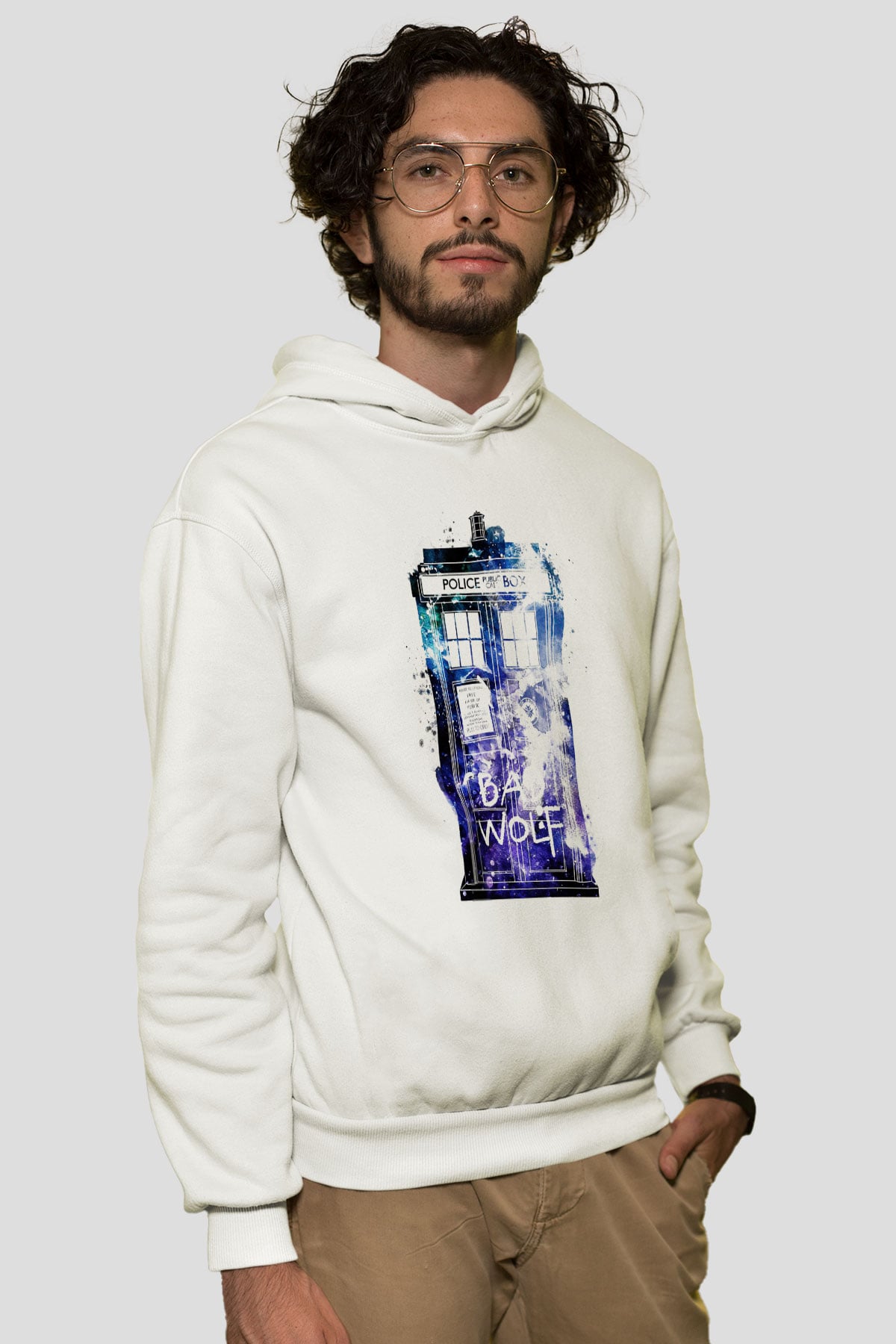 Doctor Who Beyaz Unisex Kapşonlu Sweatshirt
