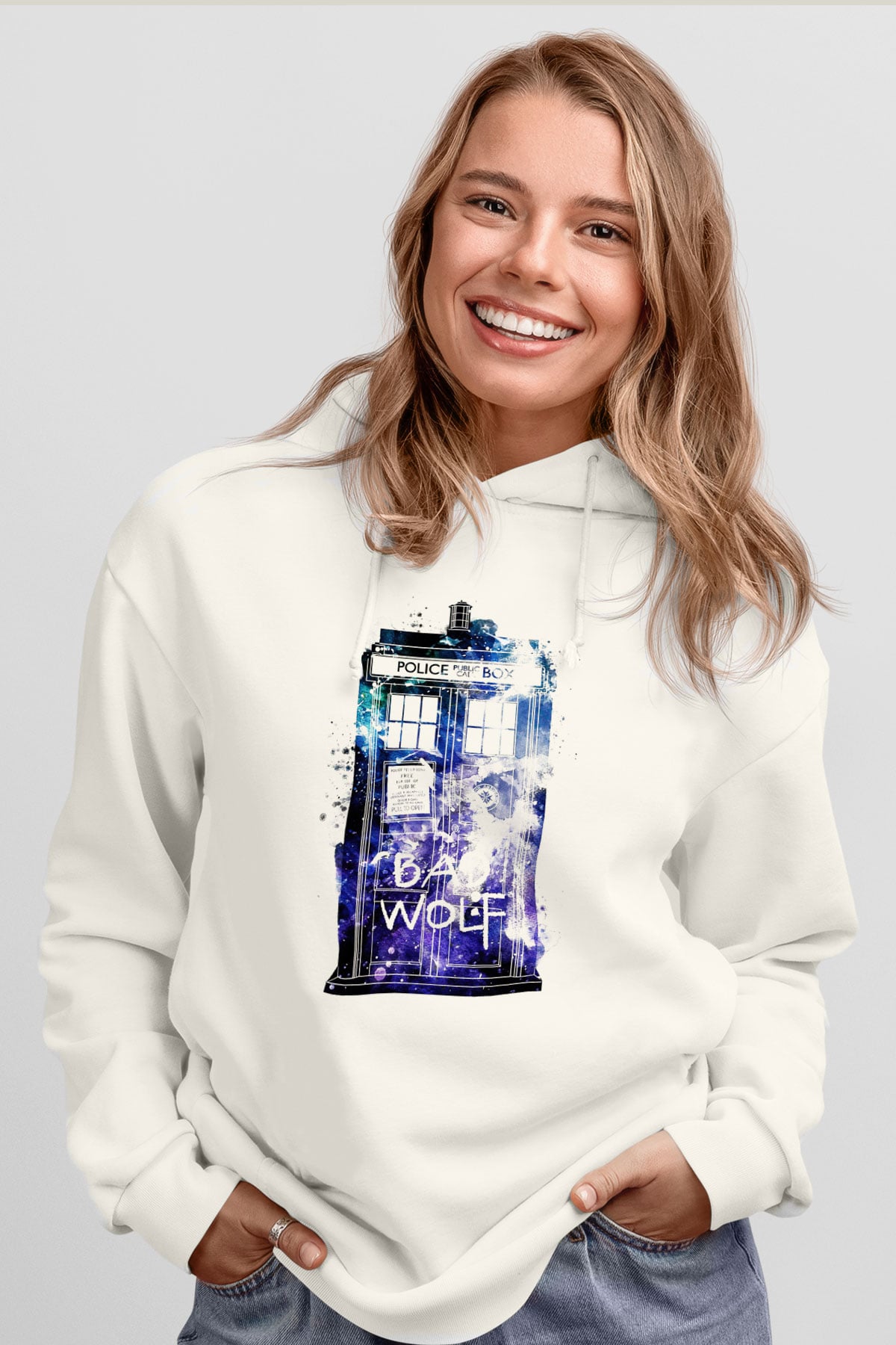 Doctor Who Beyaz Unisex Kapşonlu Sweatshirt