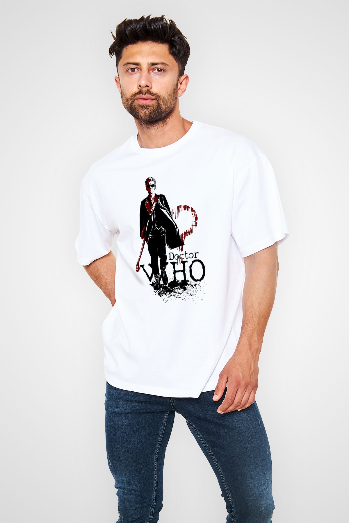 Doctor Who Beyaz Unisex Oversize Tişört T-Shirt