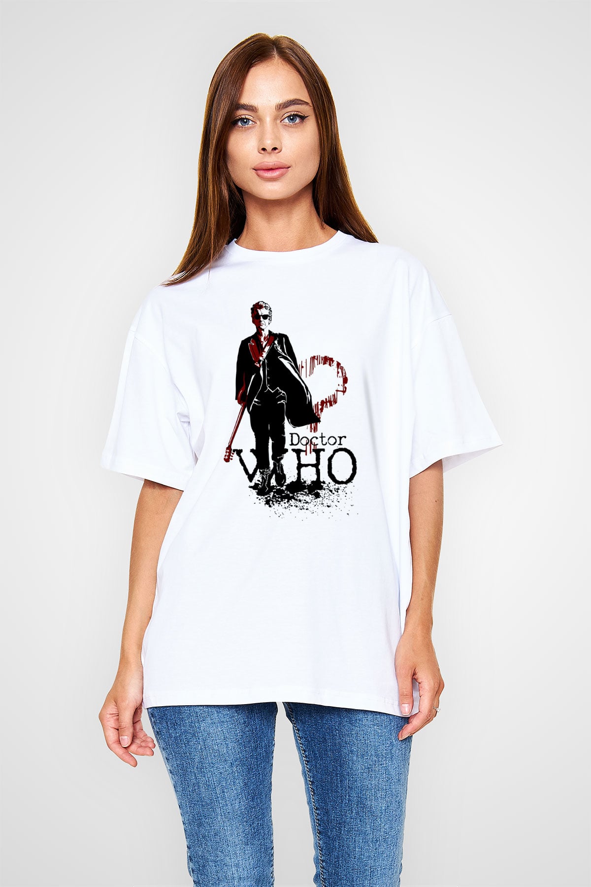 Doctor Who Beyaz Unisex Oversize Tişört T-Shirt