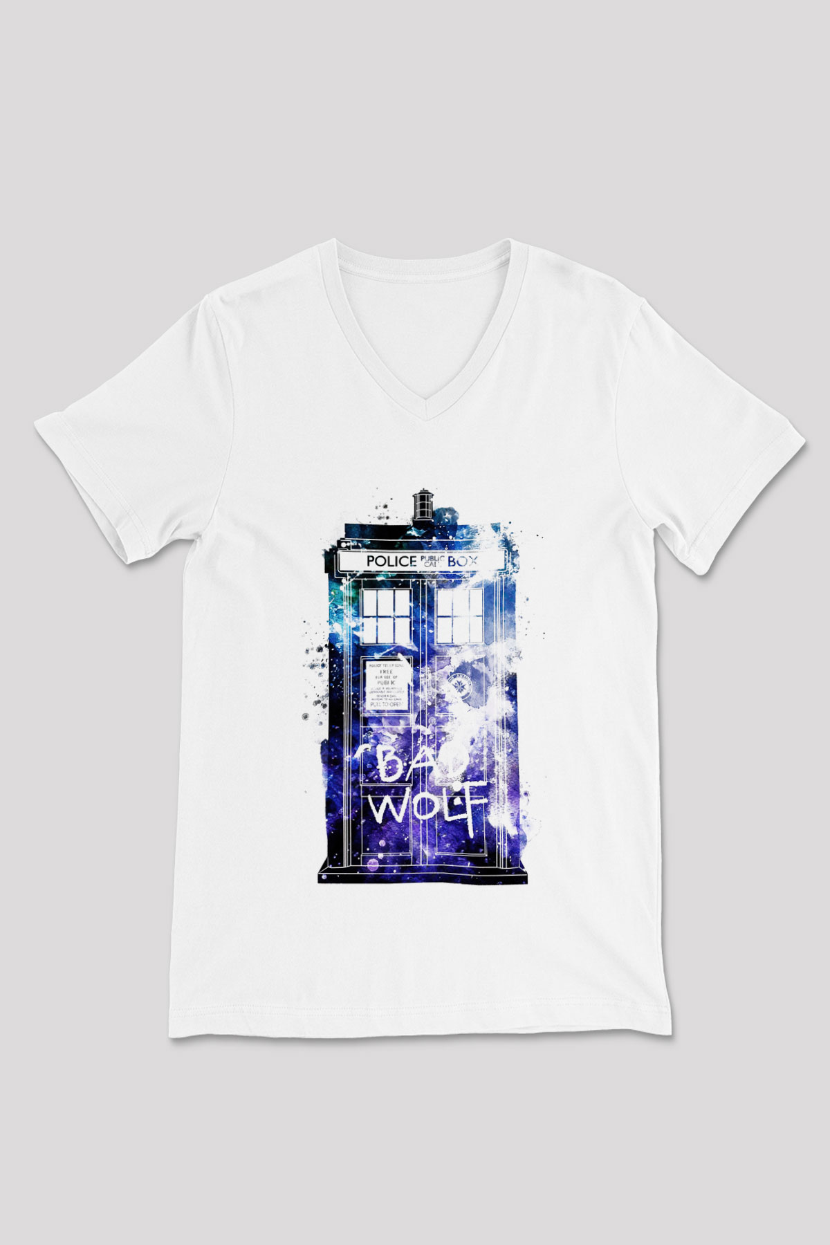 Doctor Who Beyaz Unisex V Yaka Tişört T-Shirt