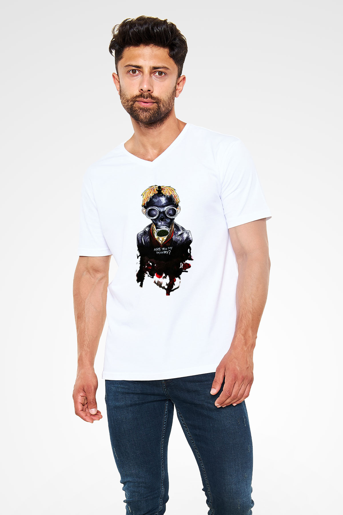 Doctor Who Beyaz Unisex V Yaka Tişört T-Shirt