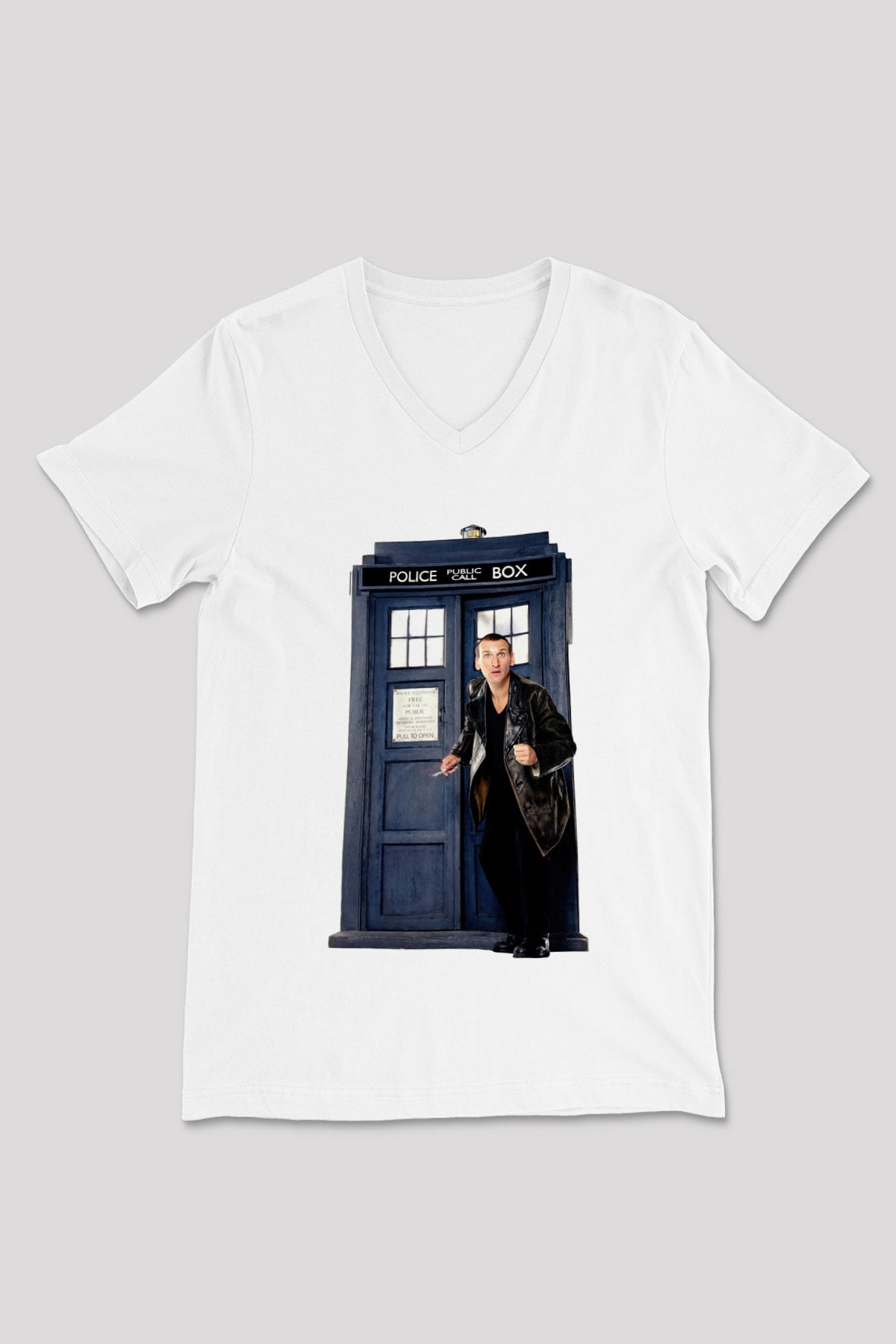 Doctor Who Beyaz Unisex V Yaka Tişört T-Shirt