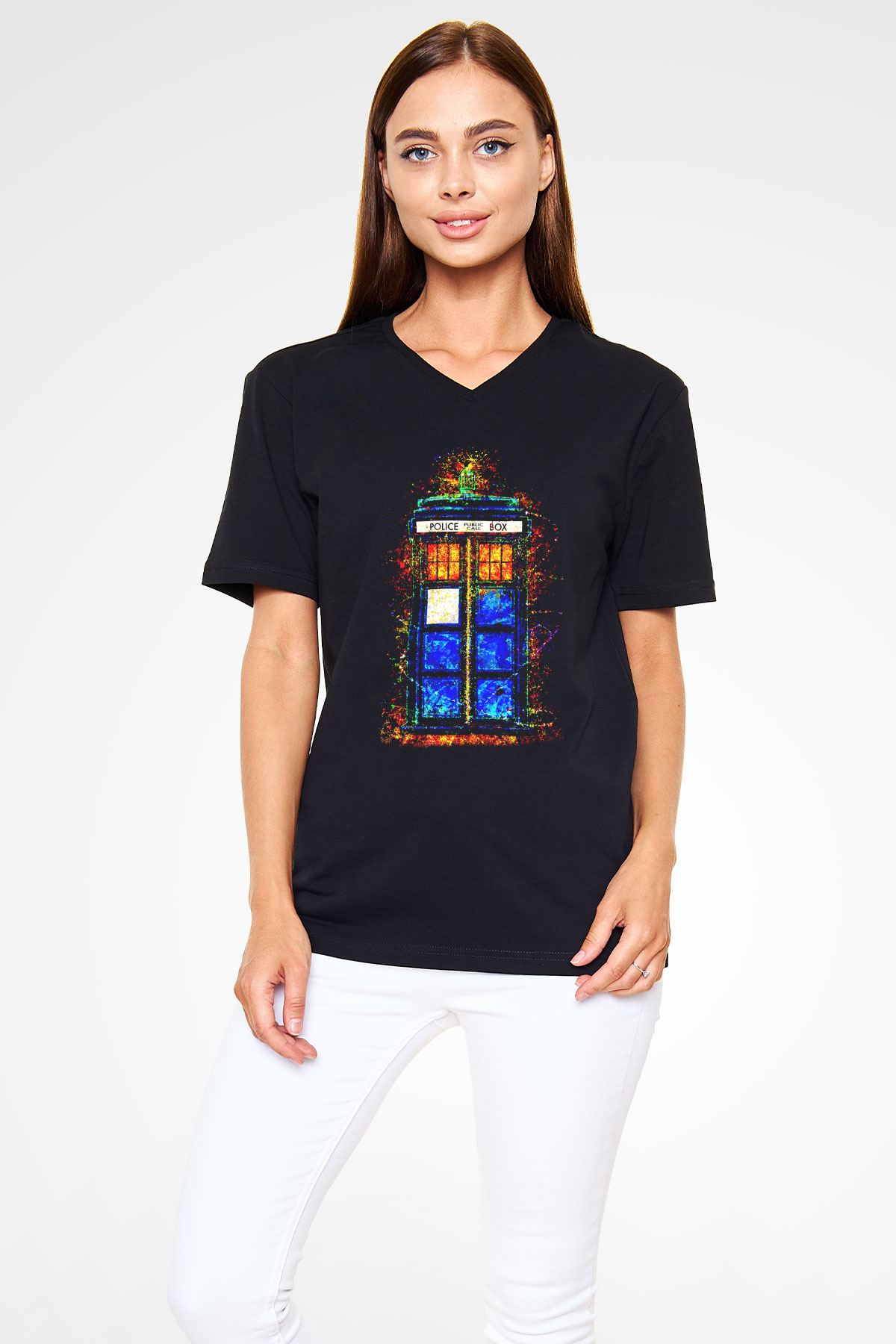 Doctor Who Siyah Unisex V Yaka Tişört T-Shirt