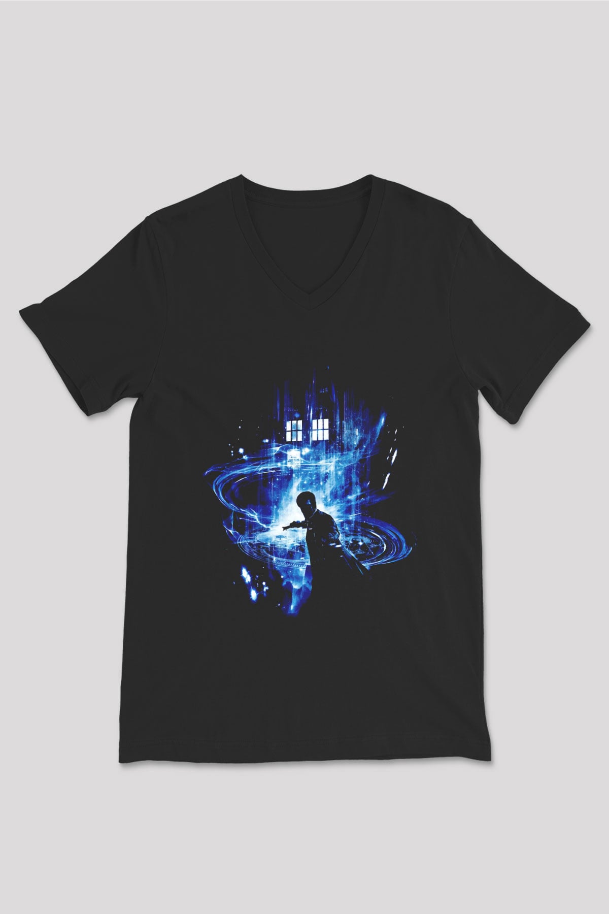 Doctor Who Siyah Unisex V Yaka Tişört