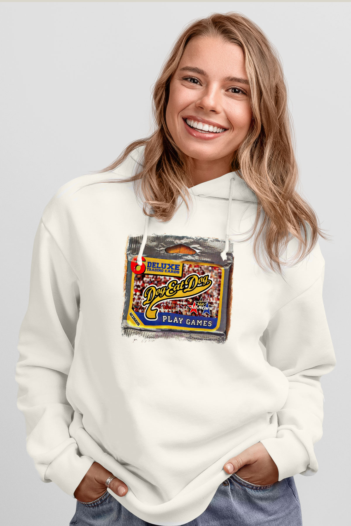 Dog Eat Dog Baskılı Unisex Beyaz Hoodie