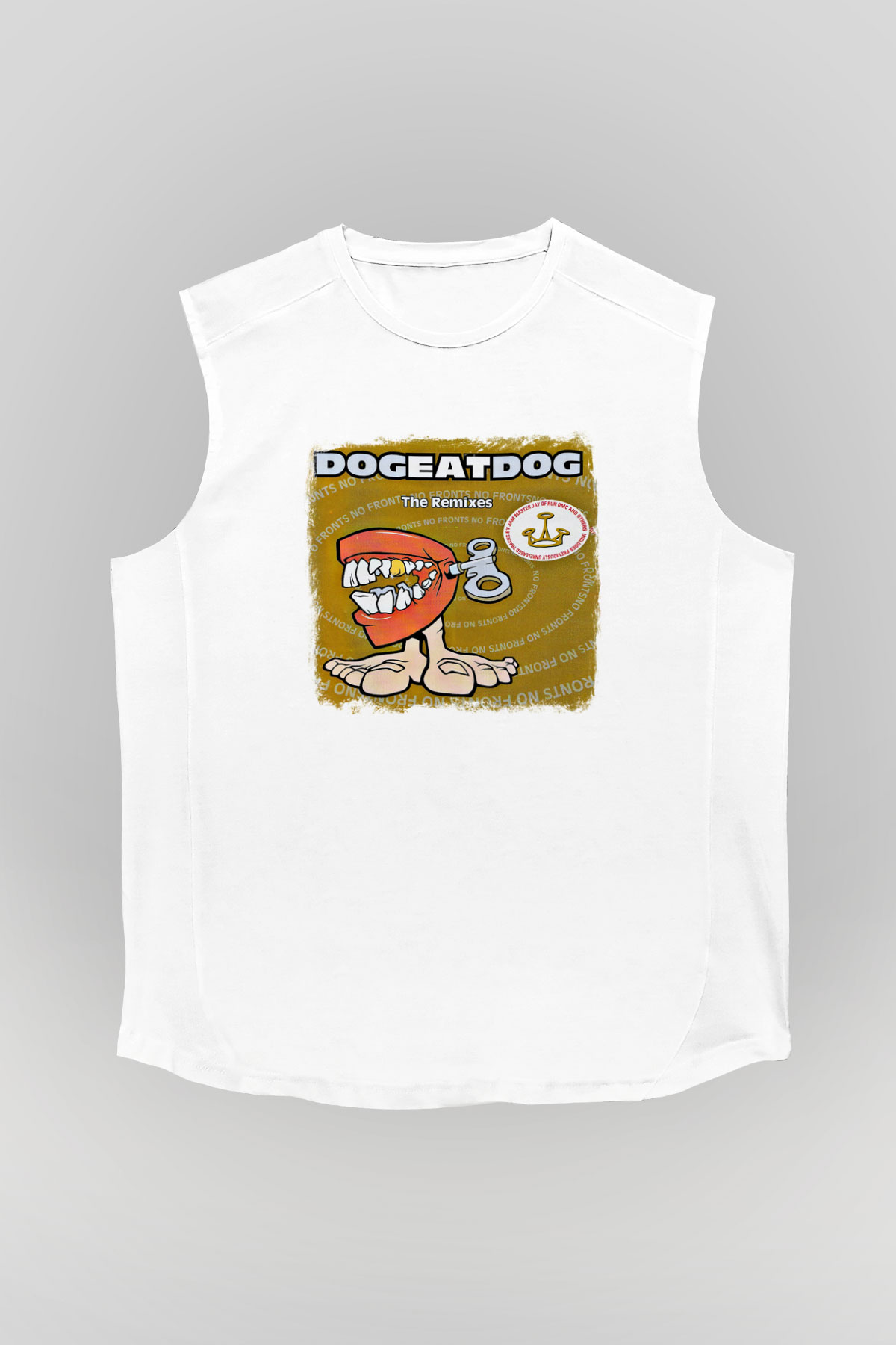 Dog Eat Dog Baskılı Unisex Beyaz Kolsuz Tişört