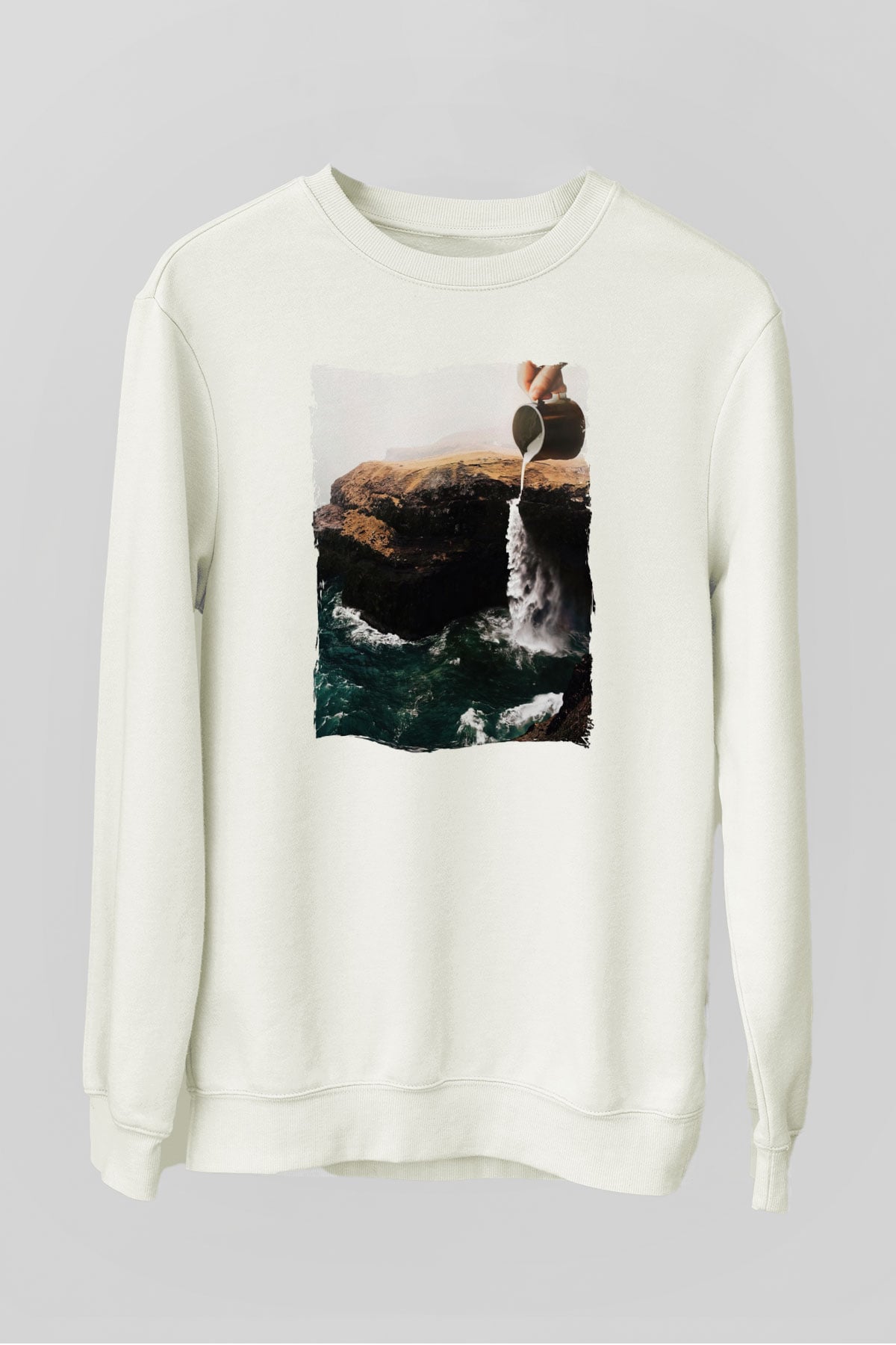 Doğa Manipülasyon Baskılı Unisex Beyaz  Sweatshirt
