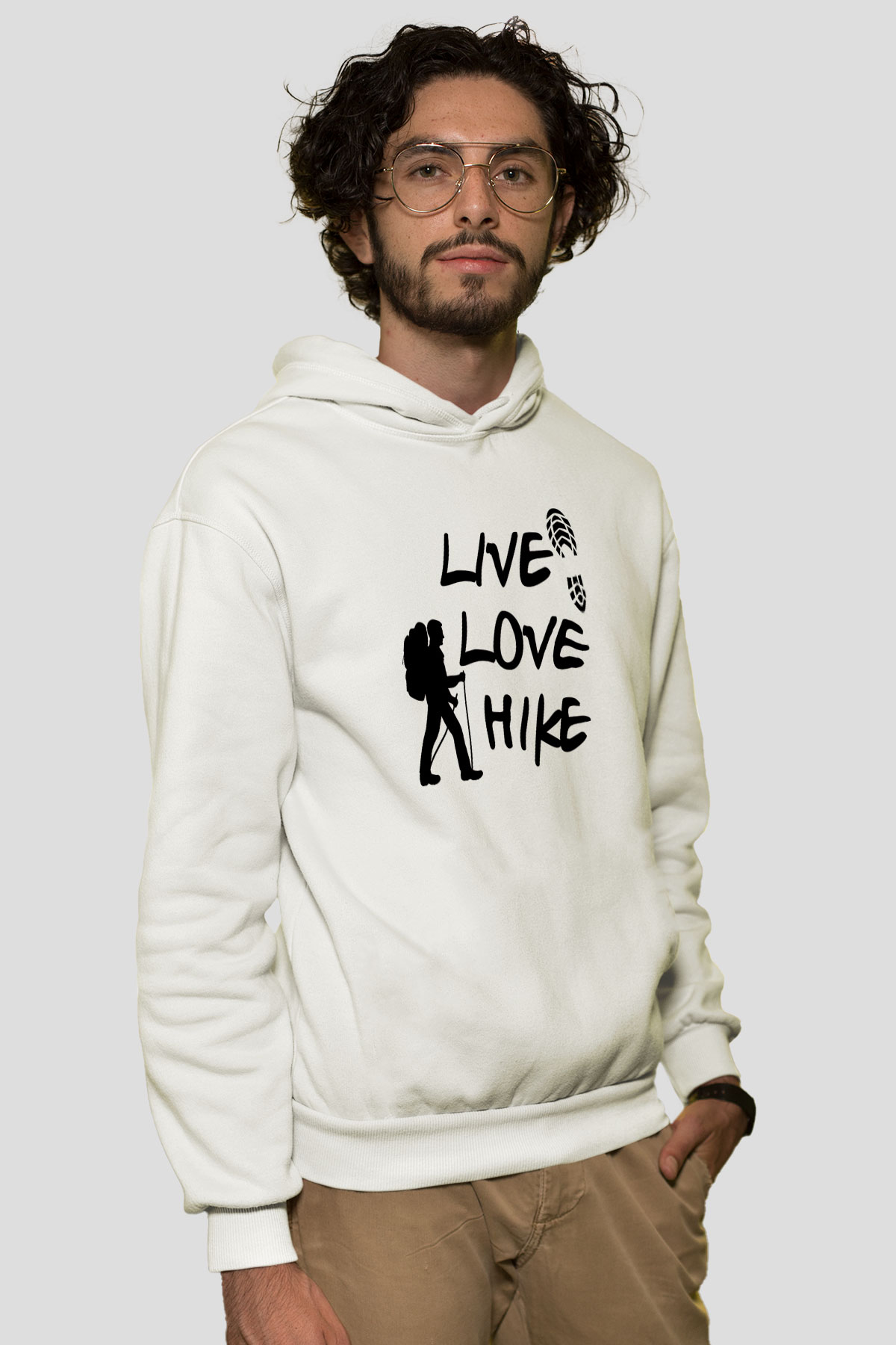 Doğa Yürüyüşü Baskılı Unisex Ekru Hoodie