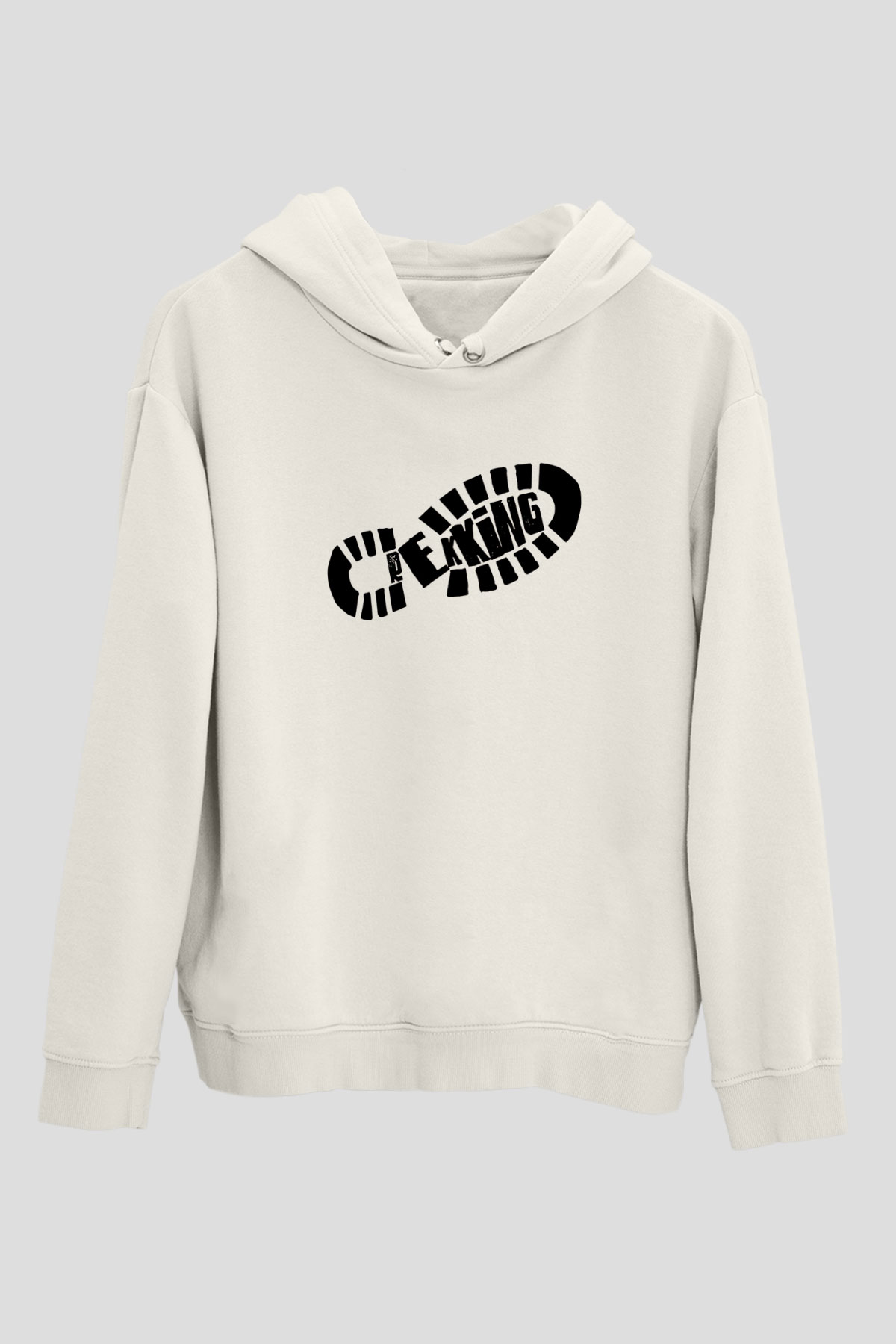 Doğa Yürüyüşü Baskılı Unisex Ekru Hoodie