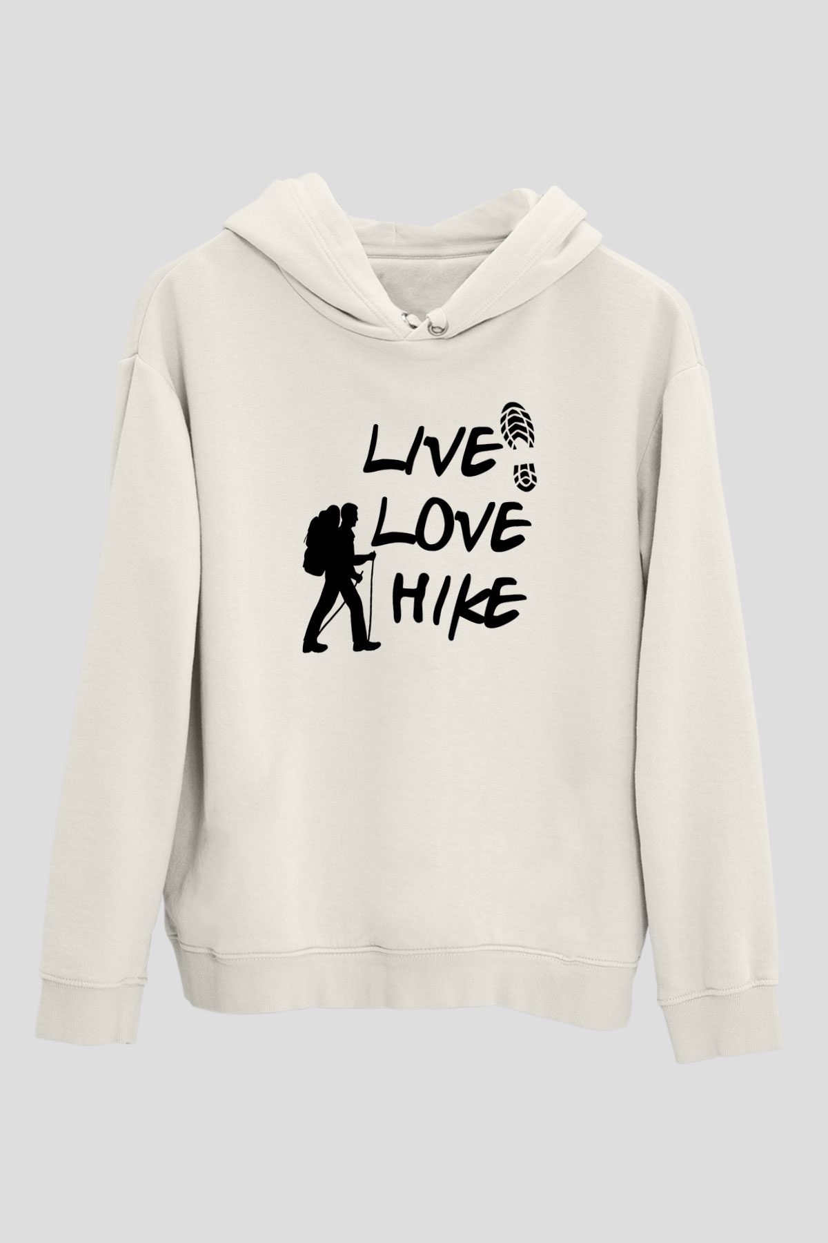 Doğa Yürüyüşü Baskılı Unisex Ekru Hoodie