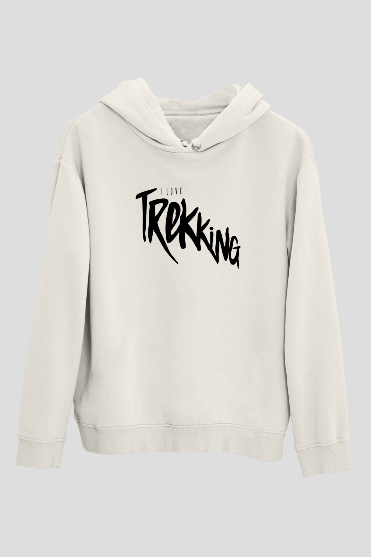 Doğa Yürüyüşü Baskılı Unisex Ekru Hoodie