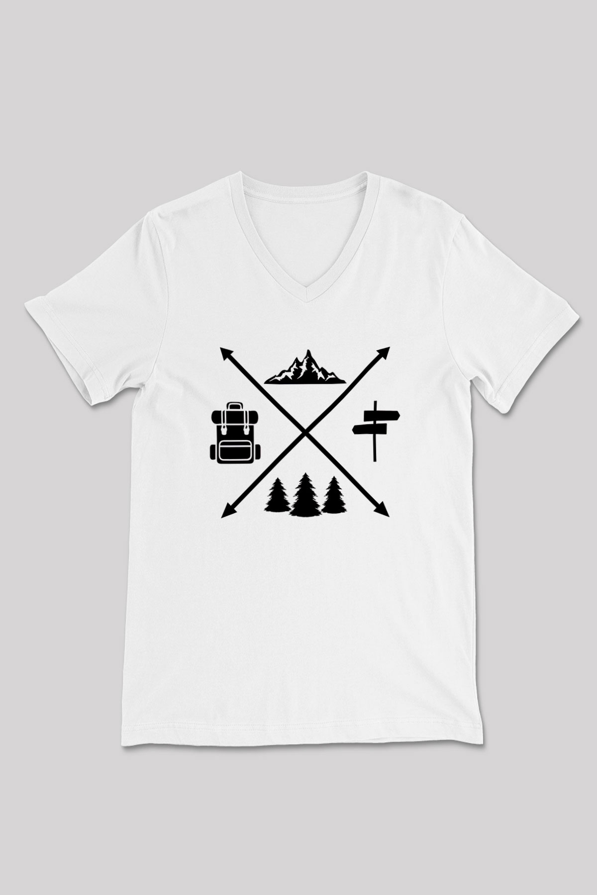 Doğa Yürüyüşü Baskılı Unisex V Yaka Tişört - Tshirt