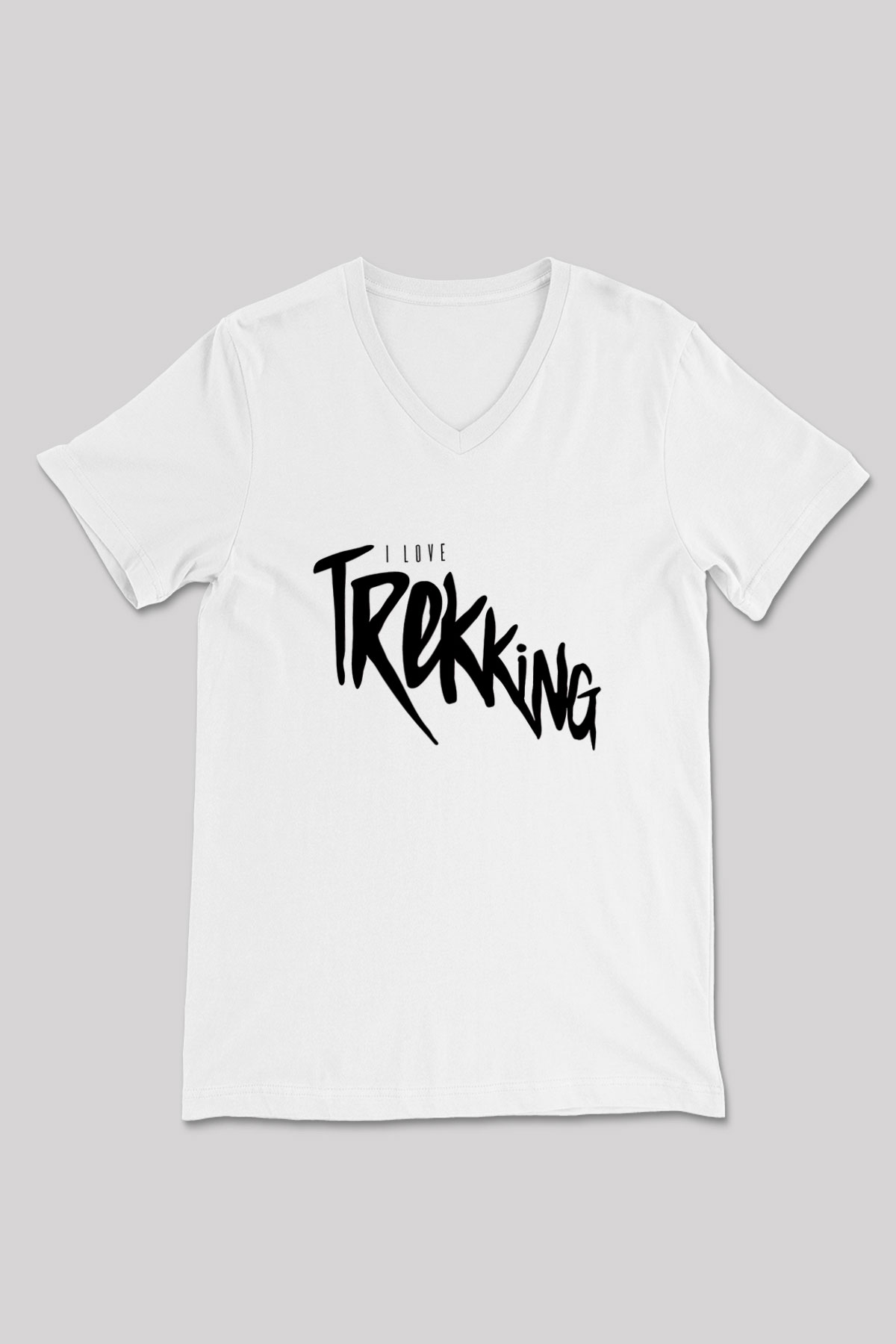 Doğa Yürüyüşü Baskılı Unisex V Yaka Tişört - Tshirt