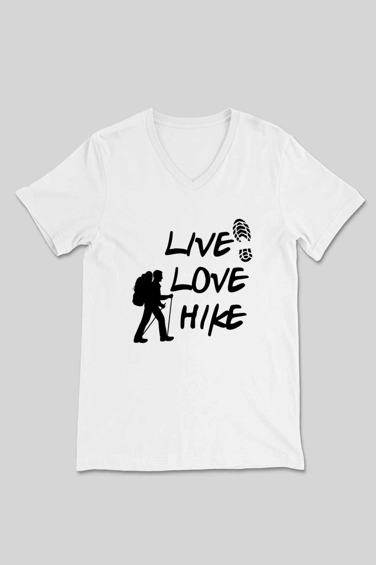 Doğa Yürüyüşü Baskılı Unisex V Yaka Tişört - Tshirt