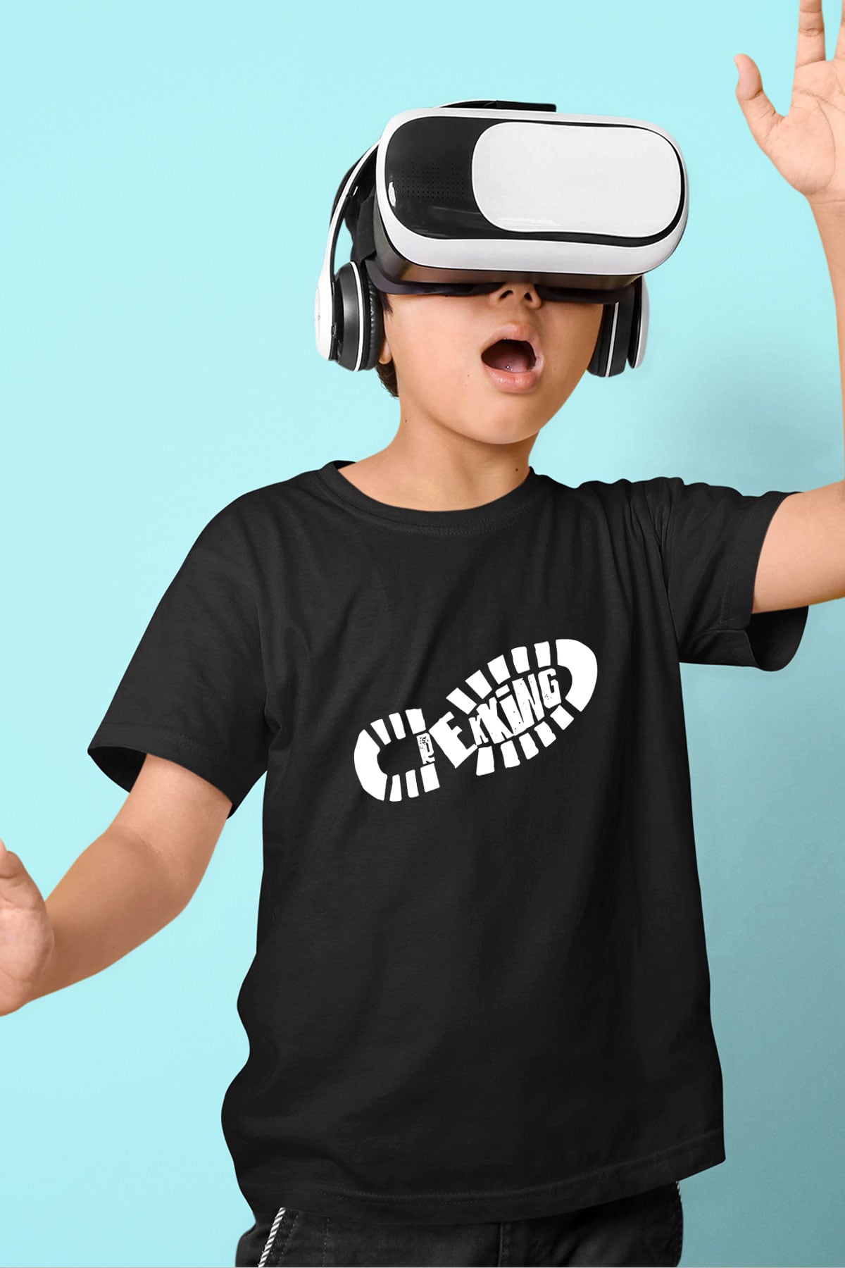 Doğa Yürüyüşü - Trekking Baskılı Unisex Siyah Çocuk Tİşörtü - Tshirt