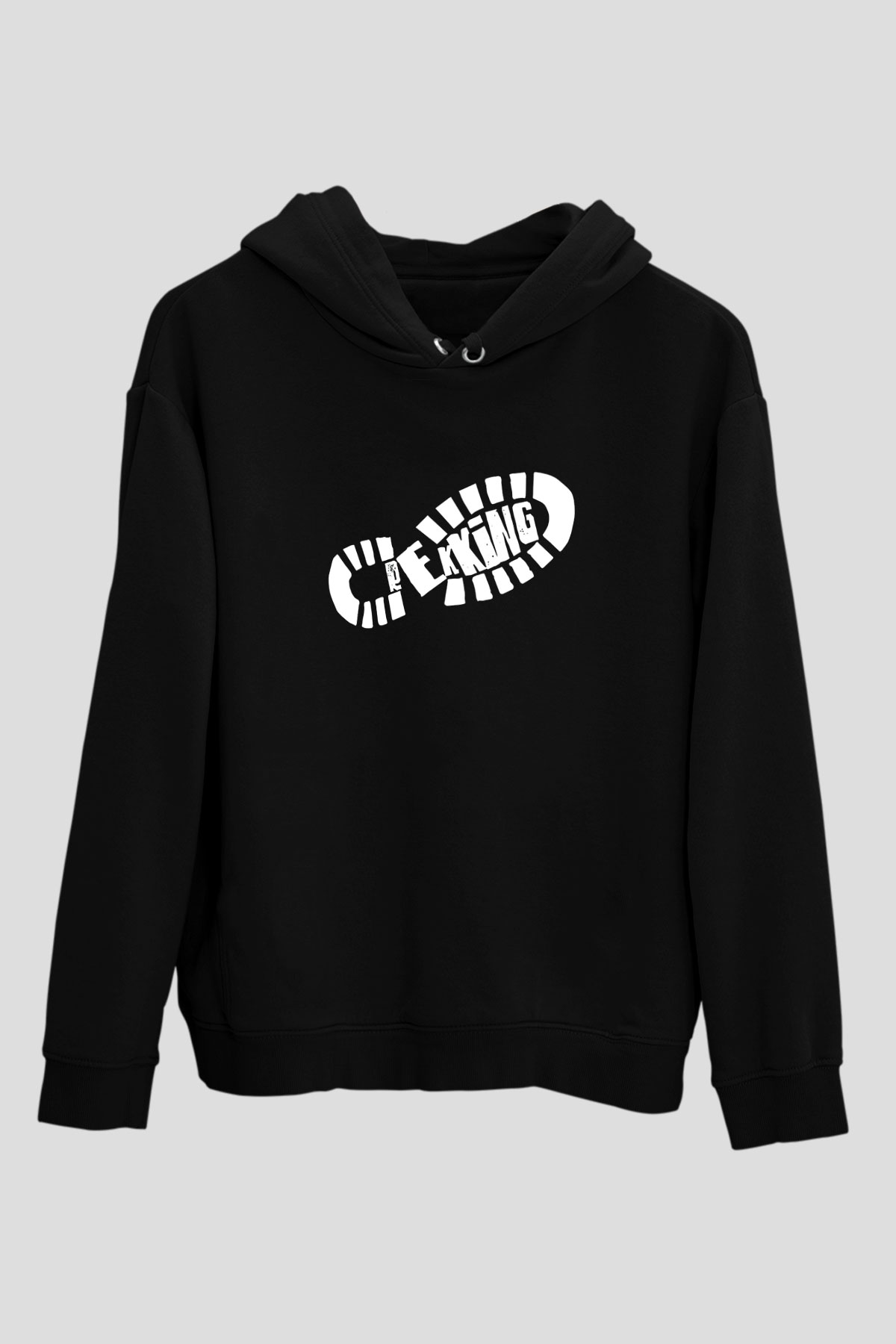 Doğa Yürüyüşü - Trekking Baskılı Unisex Siyah Kapüşonlu Sweatshirt