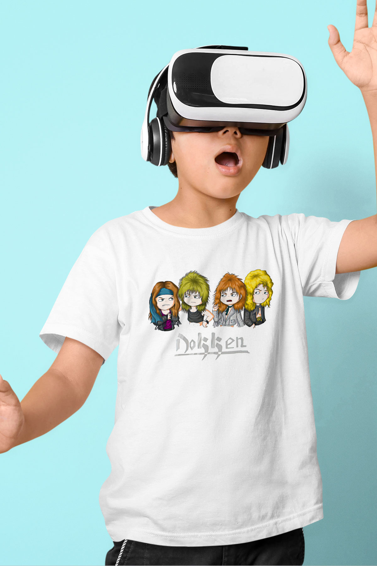 Dokken Baskılı Beyaz Unisex Beyaz Çocuk Tişört - Tshirt