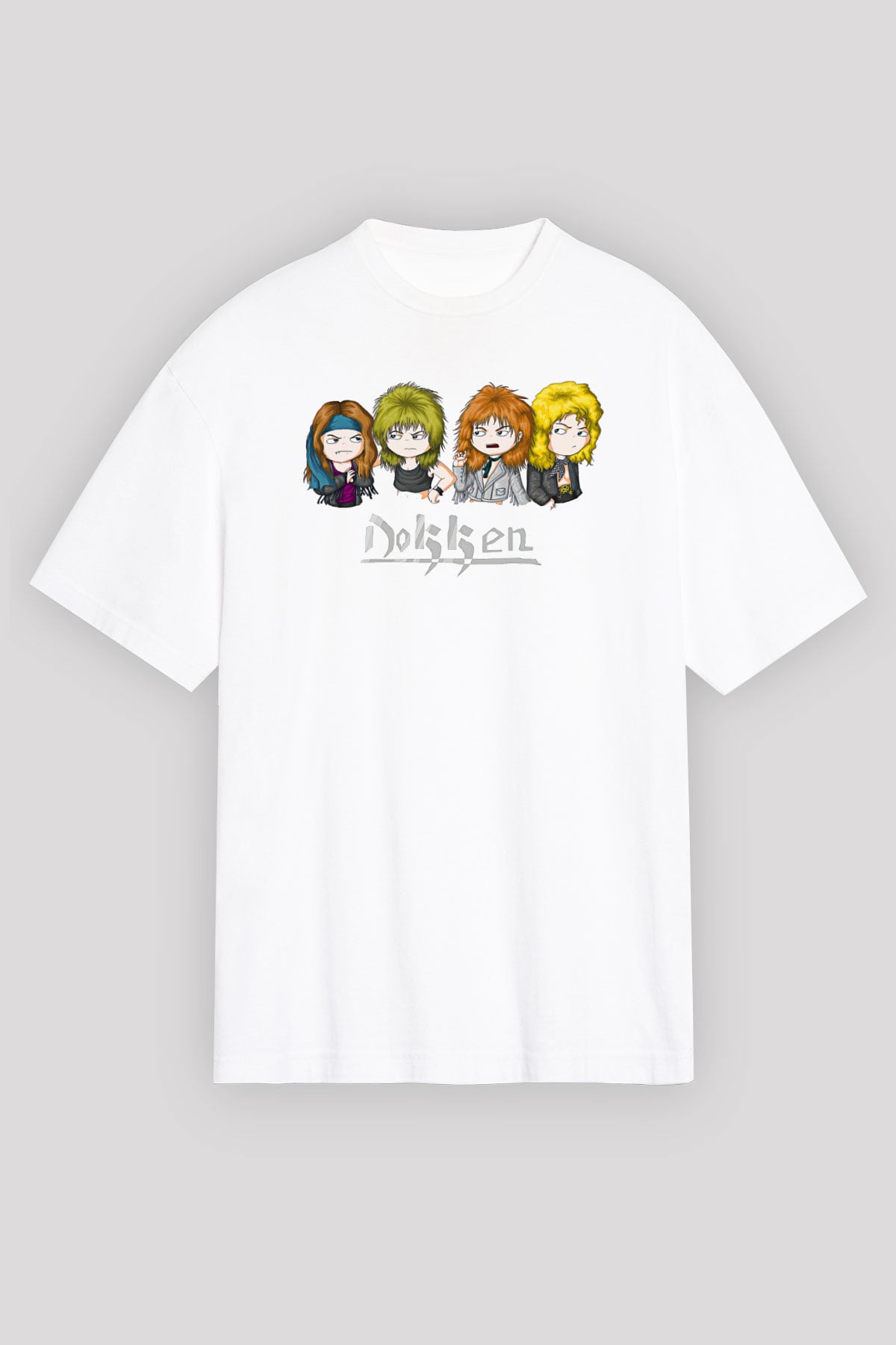 Dokken Baskılı Beyaz Unisex Oversize Tişört - Tshirt