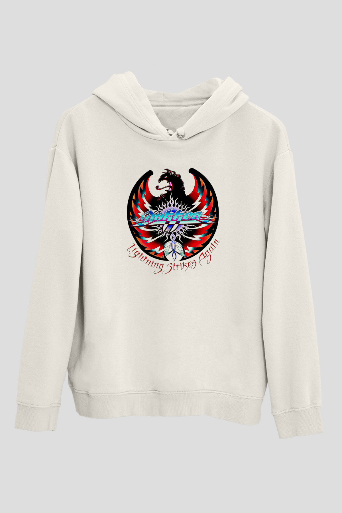Dokken Baskılı Unisex Beyaz Hoodie