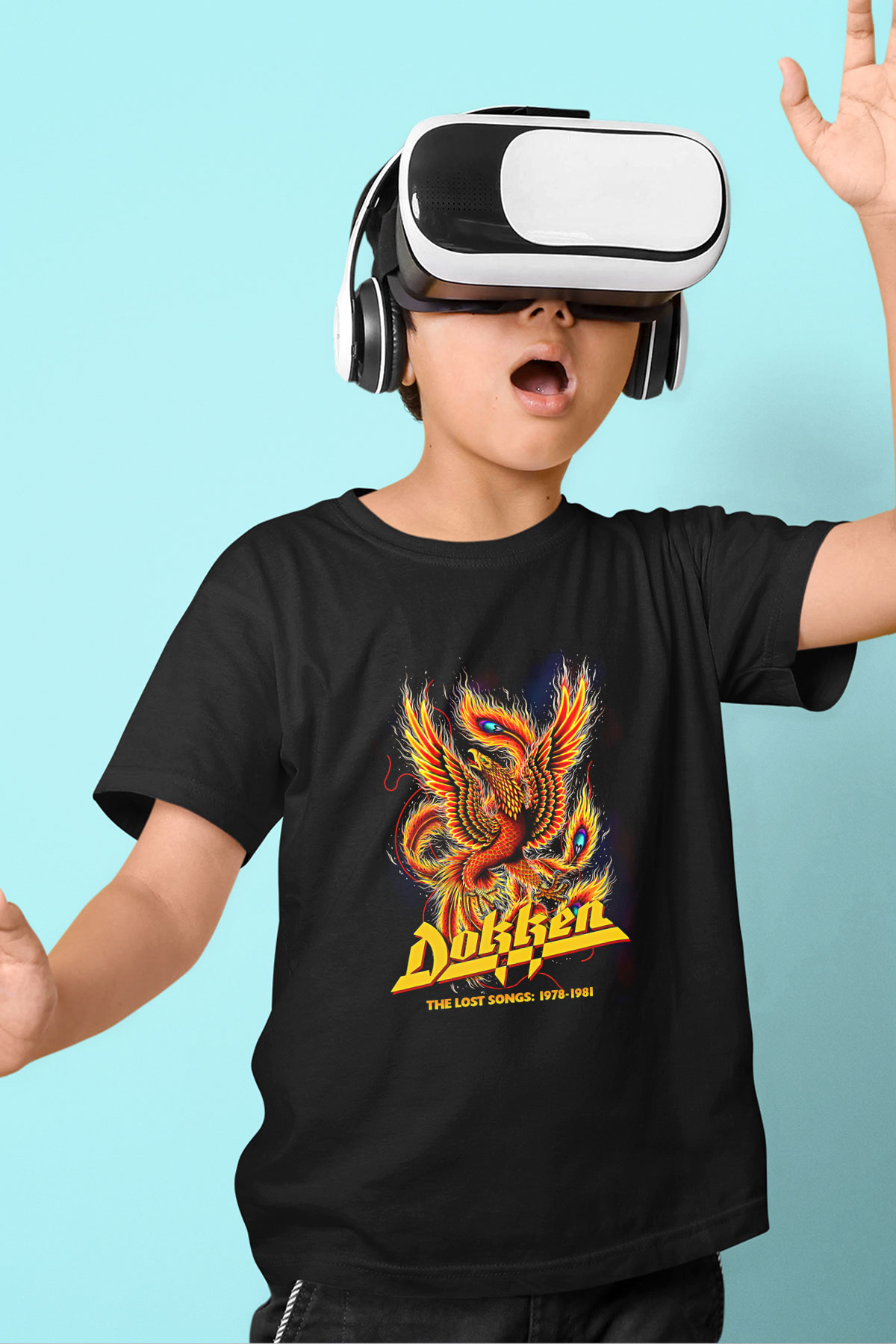 Dokken Baskılı Unisex Siyah Çocuk Tişört - Tshirt