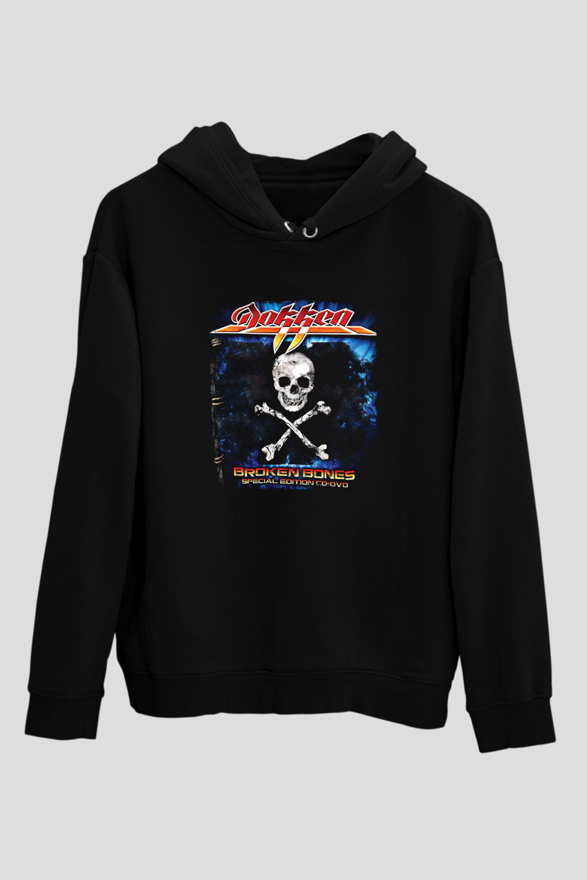 Dokken Baskılı Unisex Siyah Hoodie