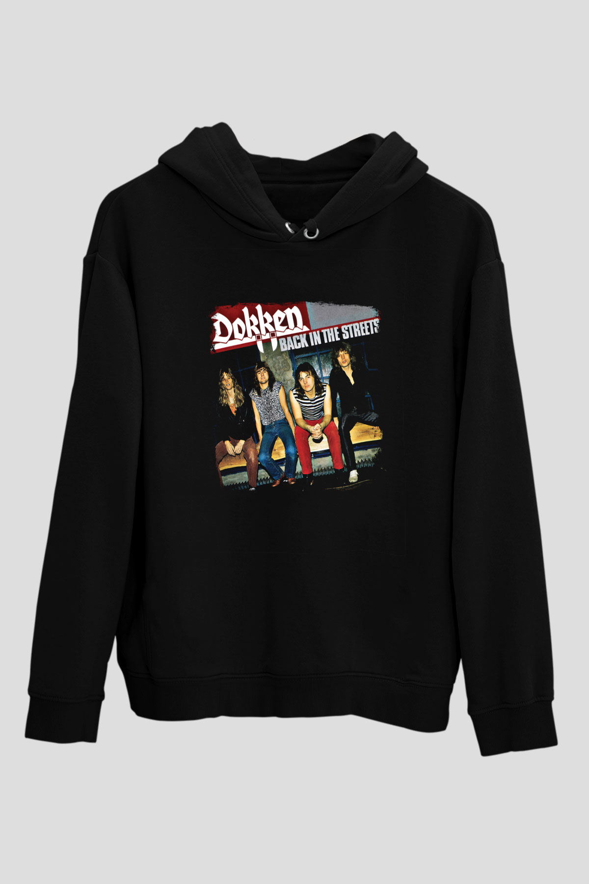 Dokken Baskılı Unisex Siyah Hoodie