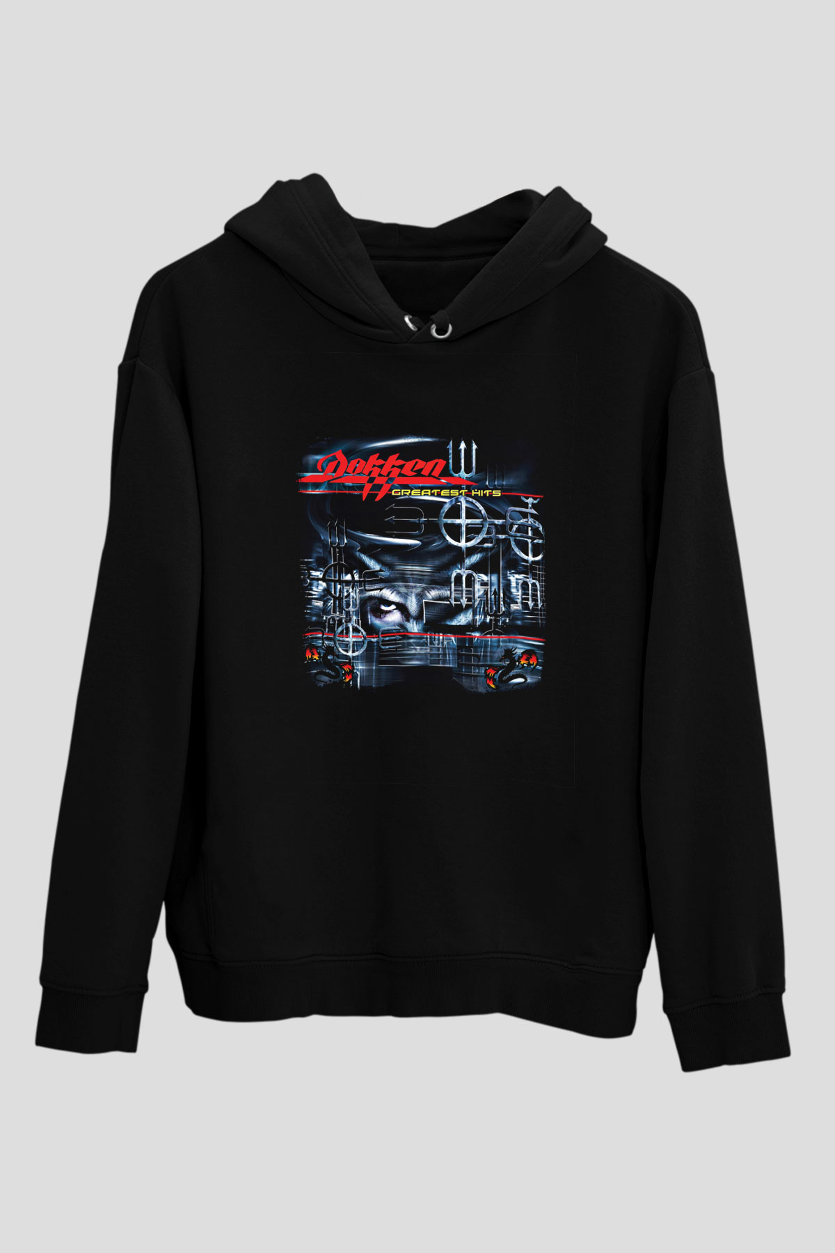 Dokken Baskılı Unisex Siyah Hoodie