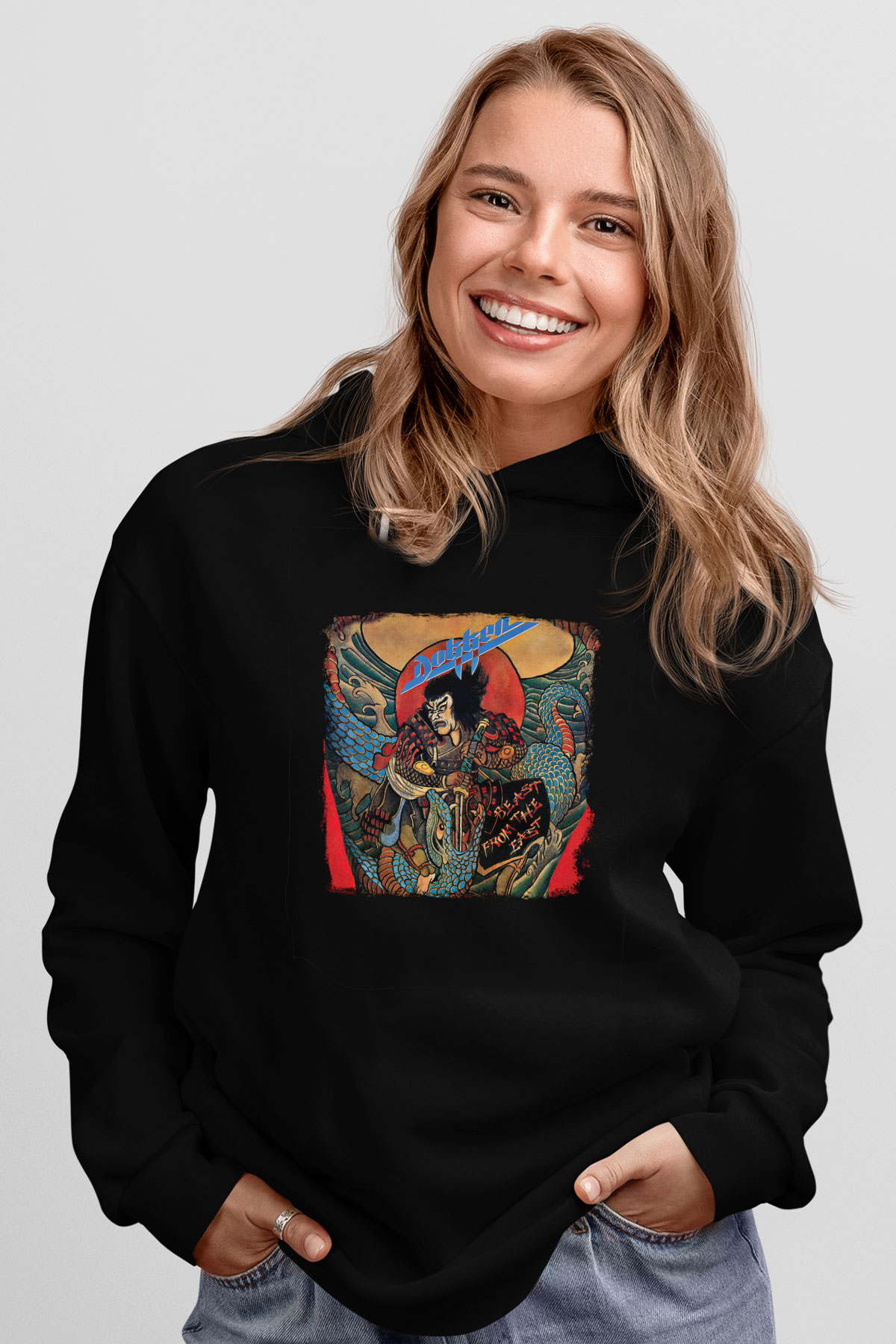 Dokken Baskılı Unisex Siyah Hoodie