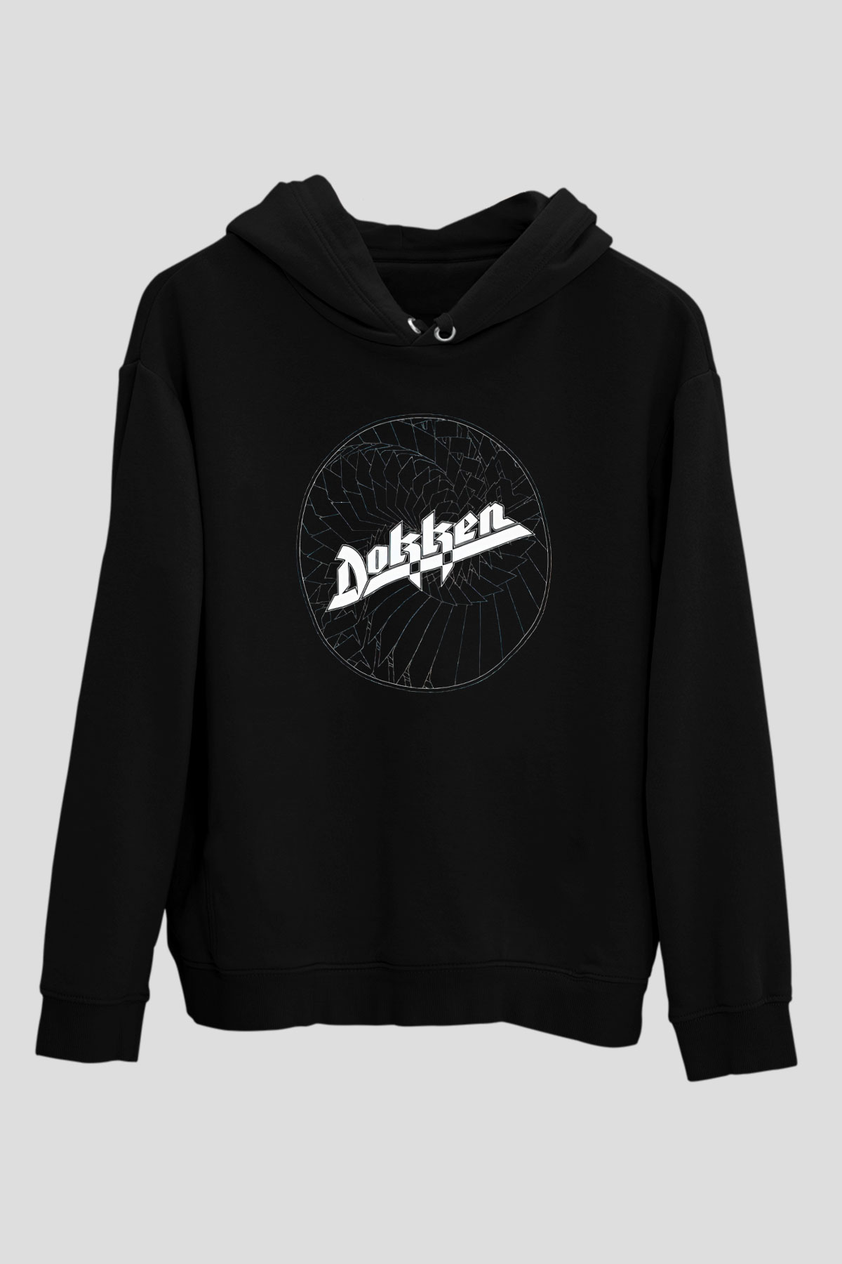 Dokken Baskılı Unisex Siyah Kapüşonlu Sweatshirt