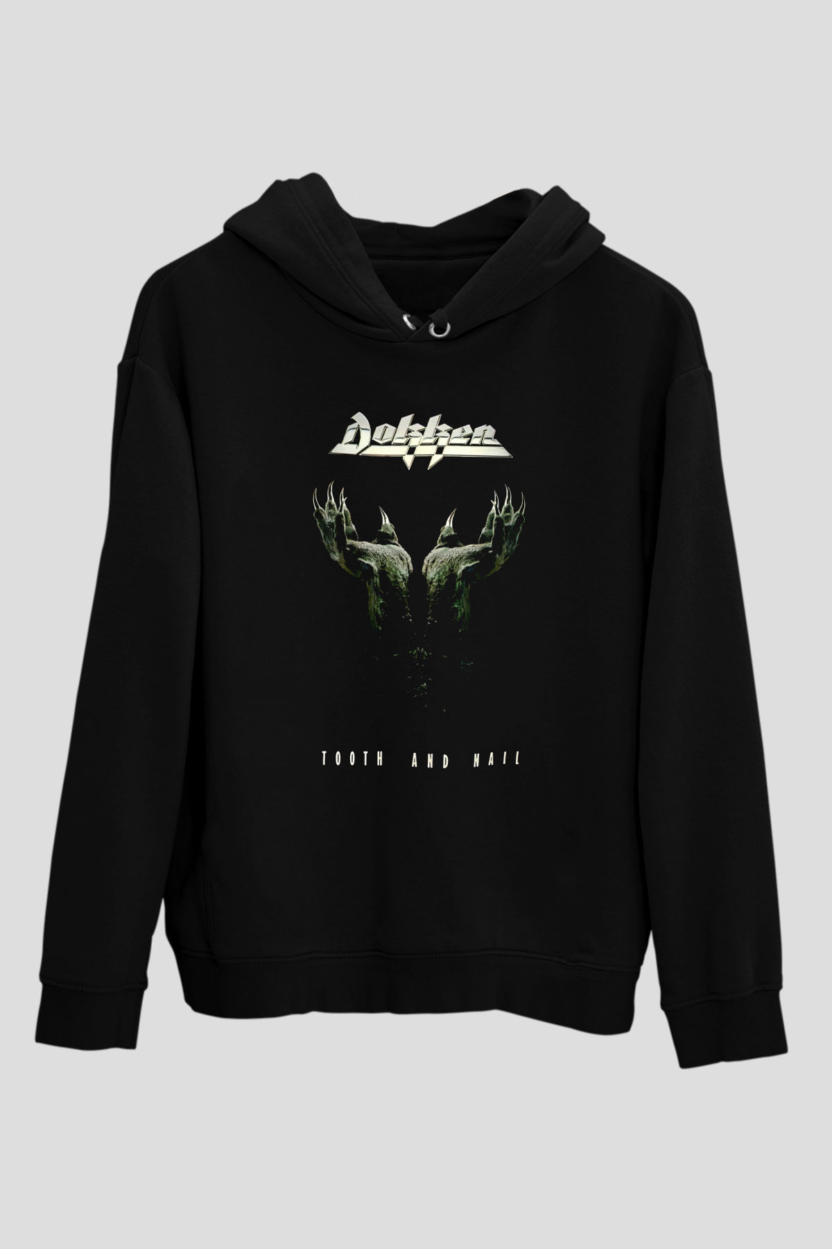 Dokken Baskılı Unisex Siyah Kapüşonlu Sweatshirt