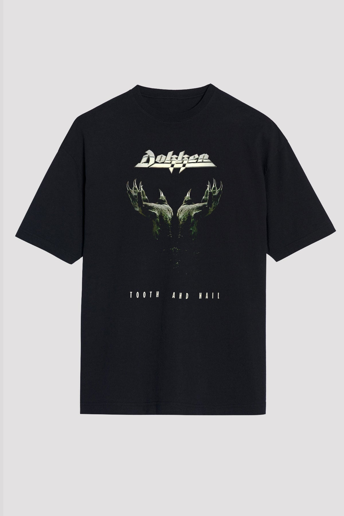 Dokken Baskılı Unisex Siyah Oversize Tişört - Tshirt