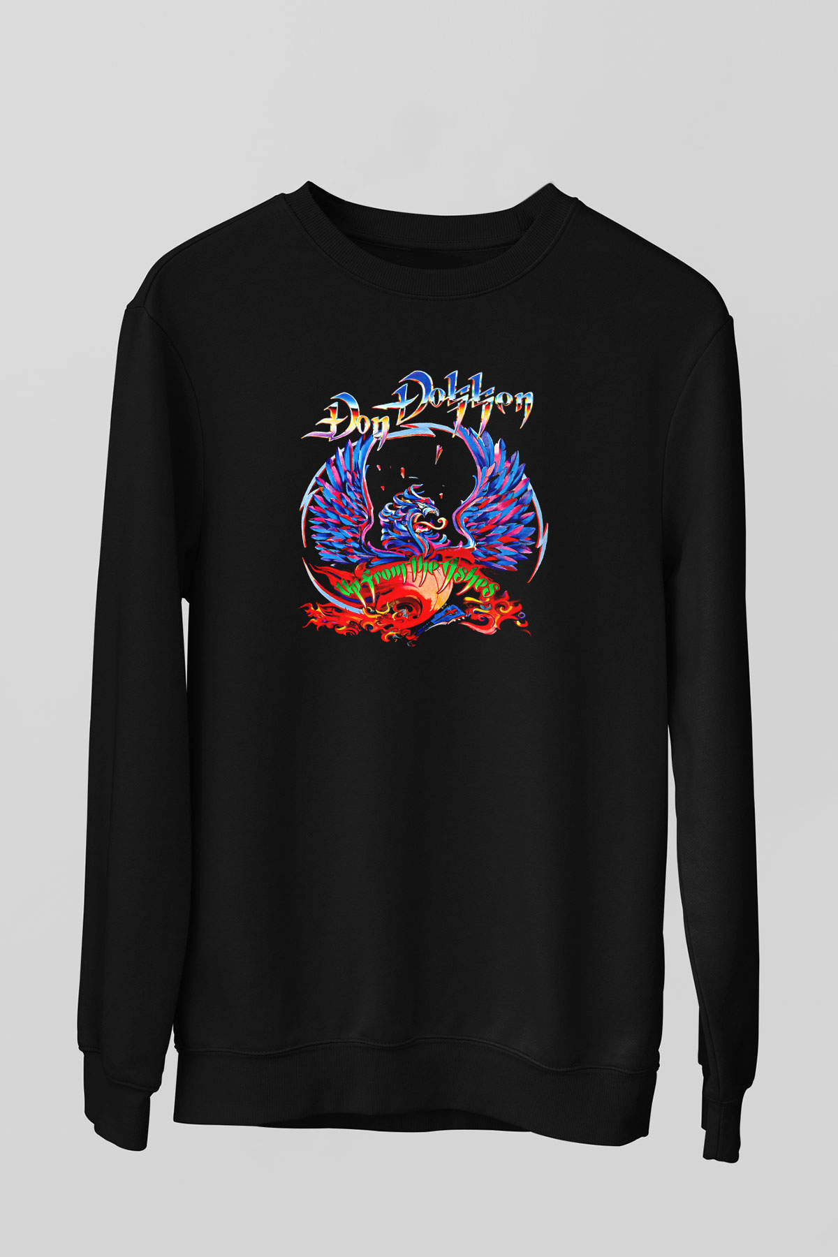 Dokken Baskılı Unisex Siyah Sweatshirt