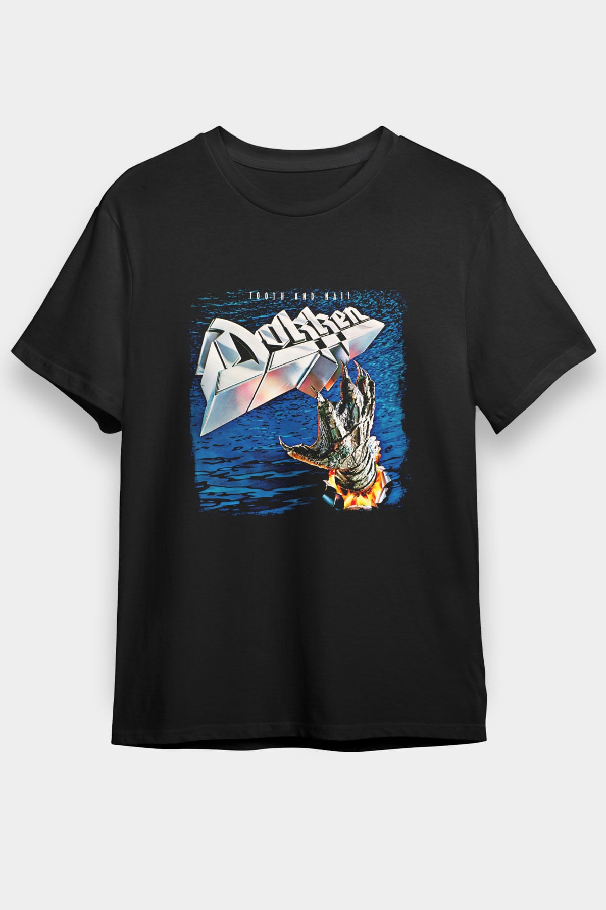 Dokken Baskılı Unisex Siyah Tişört