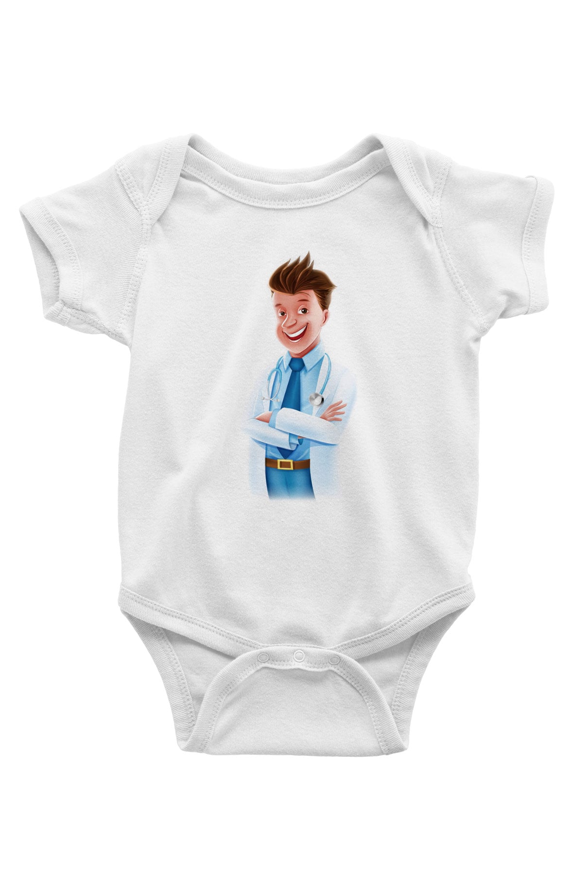 Doktor Baskılı Beyaz Unisex Bebek Body - Zıbın