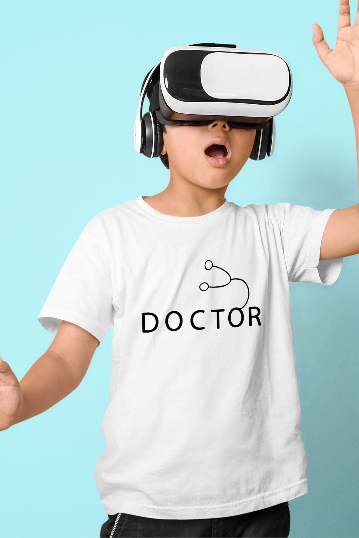 Doktor Baskılı Beyaz Unisex Çocuk Tişört