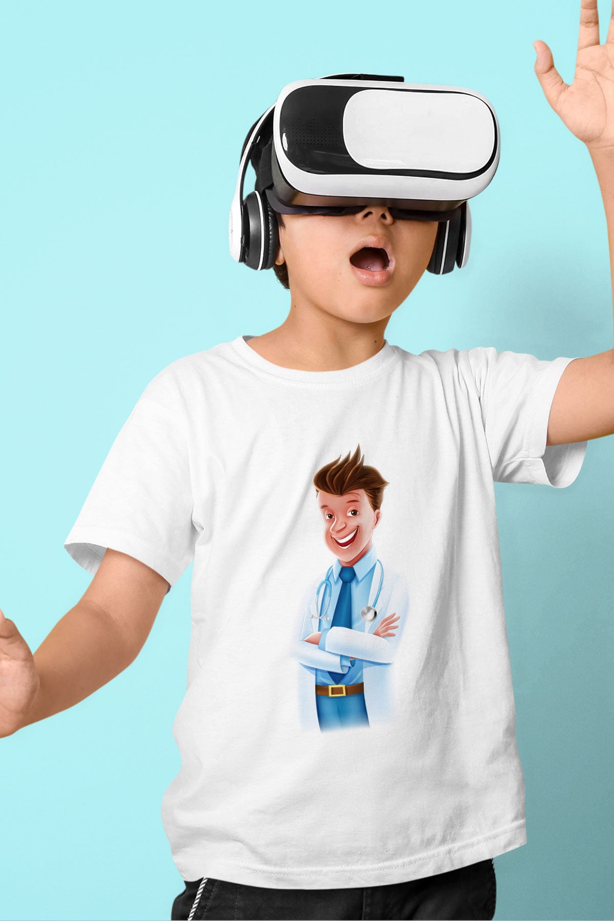 Doktor Baskılı Beyaz Unisex Çocuk Tişört
