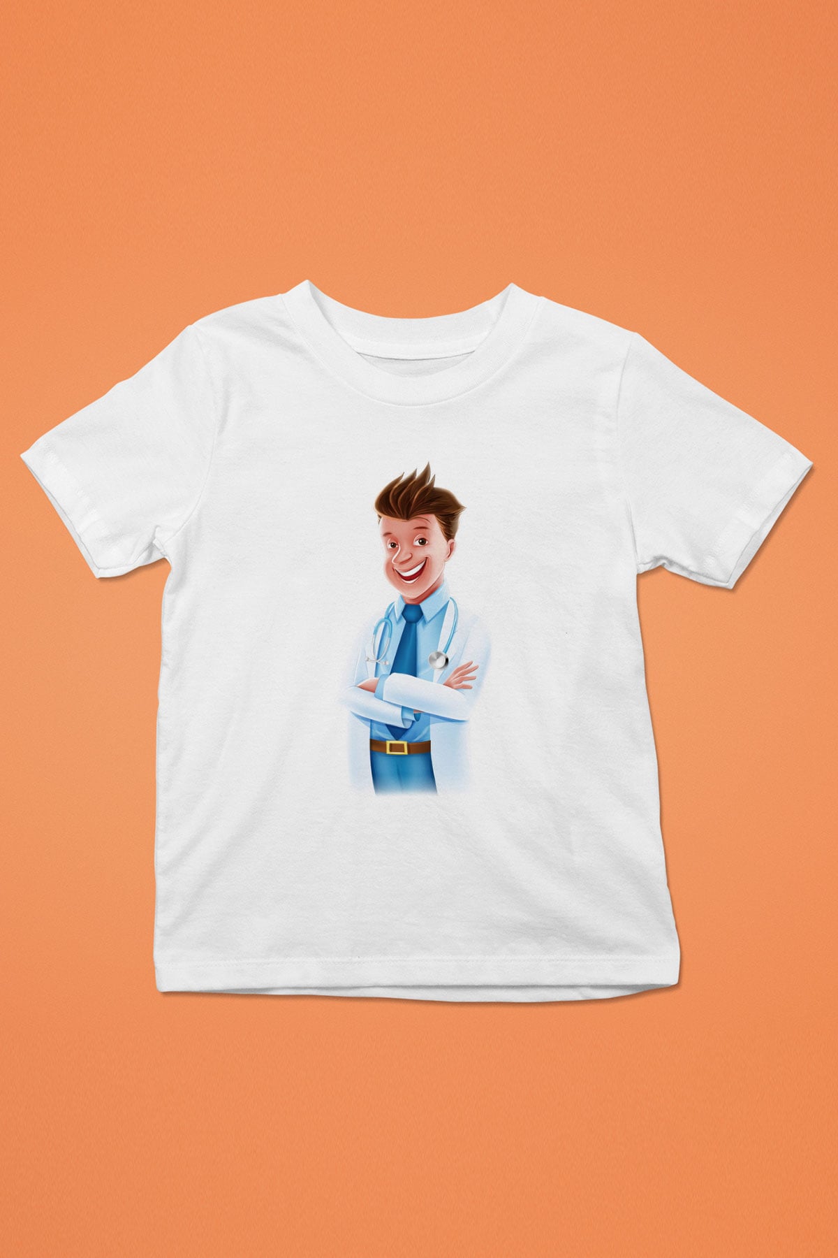 Doktor Baskılı Beyaz Unisex Çocuk Tişört