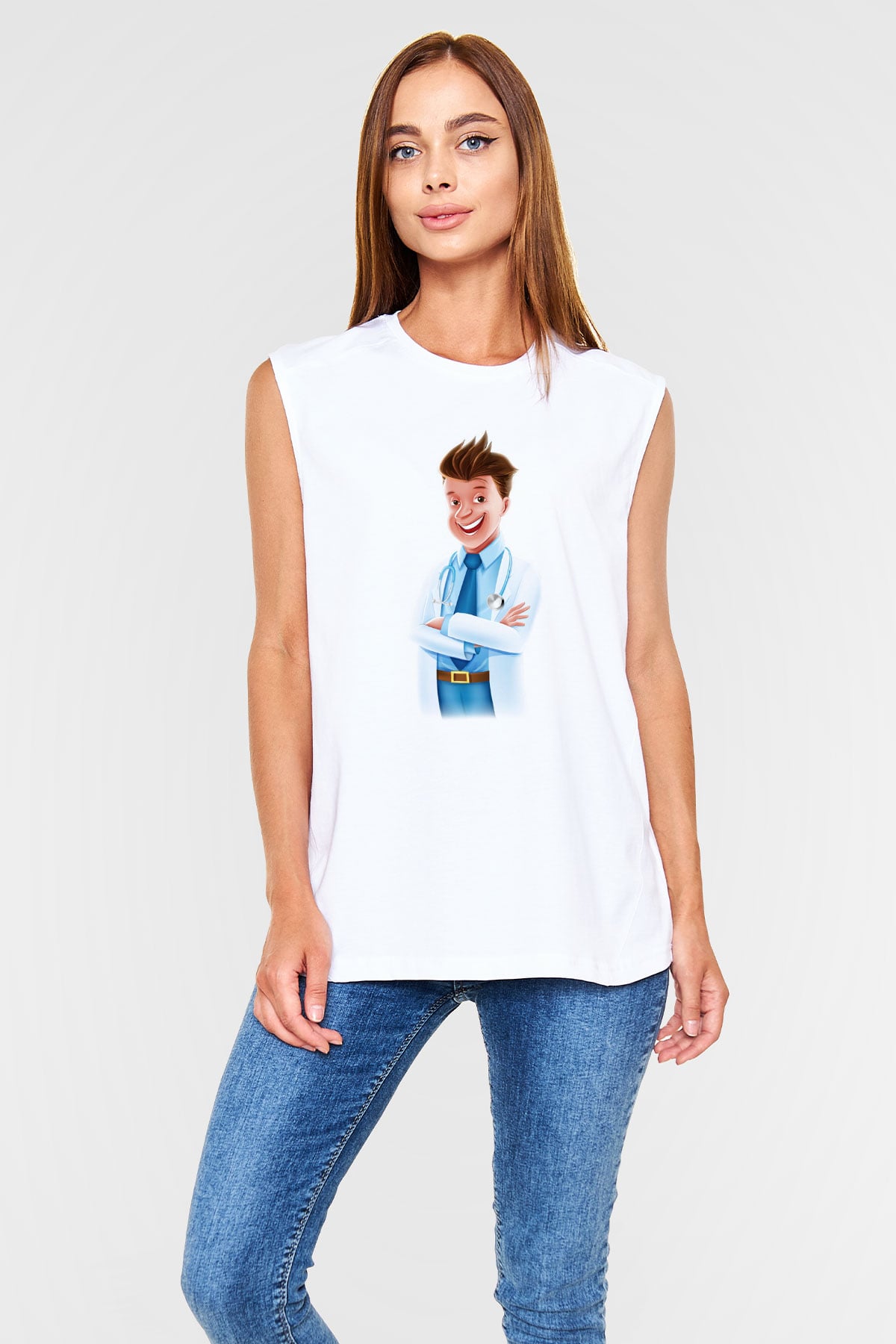 Doktor Beyaz Unisex Kolsuz Tişört
