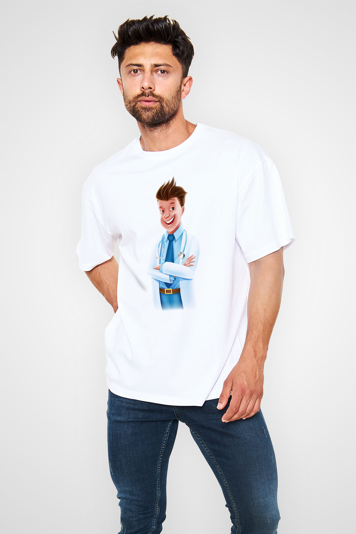Doktor Beyaz Unisex Oversize Tişört T-Shirt