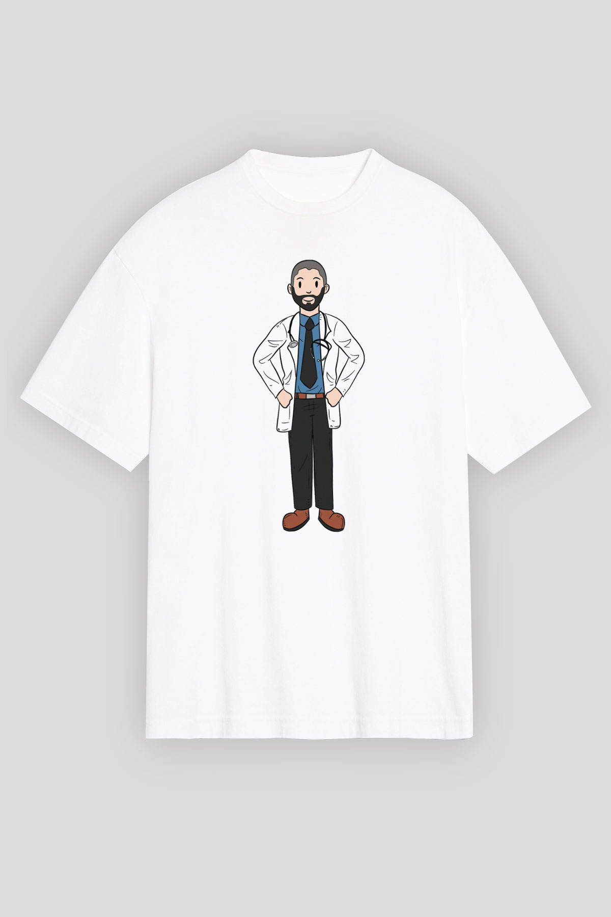 Doktor Beyaz Oversize Tişört Oversize T-shirt - TişörtFabrikası